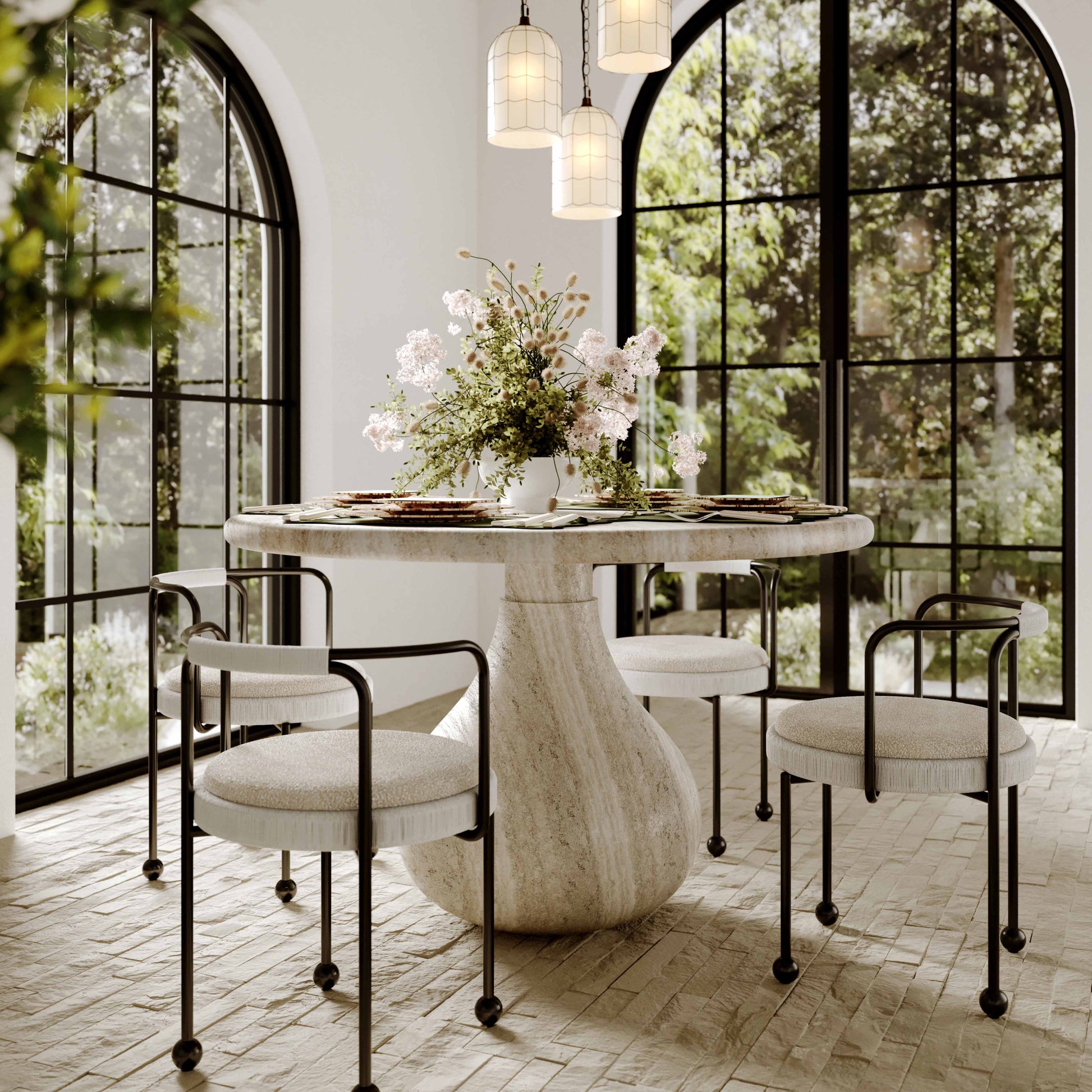 Smooch 47" Concrete Indoor/Outdoor Round Dining Table Travertine by Tov Furniture