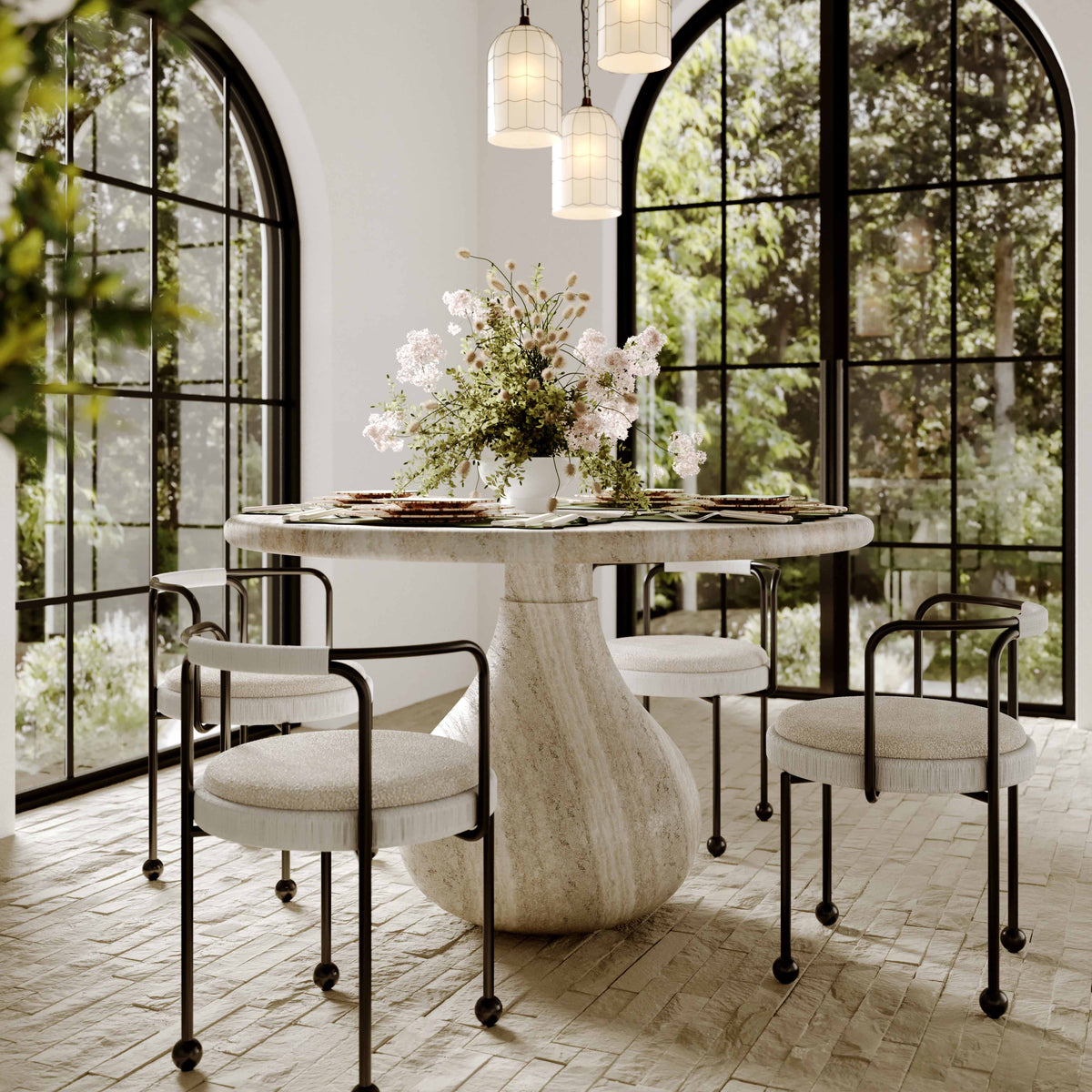 Smooch Faux Travertine Indoor / Outdoor 47" Round Dining Table by TOV Furniture – photo 9 of 9