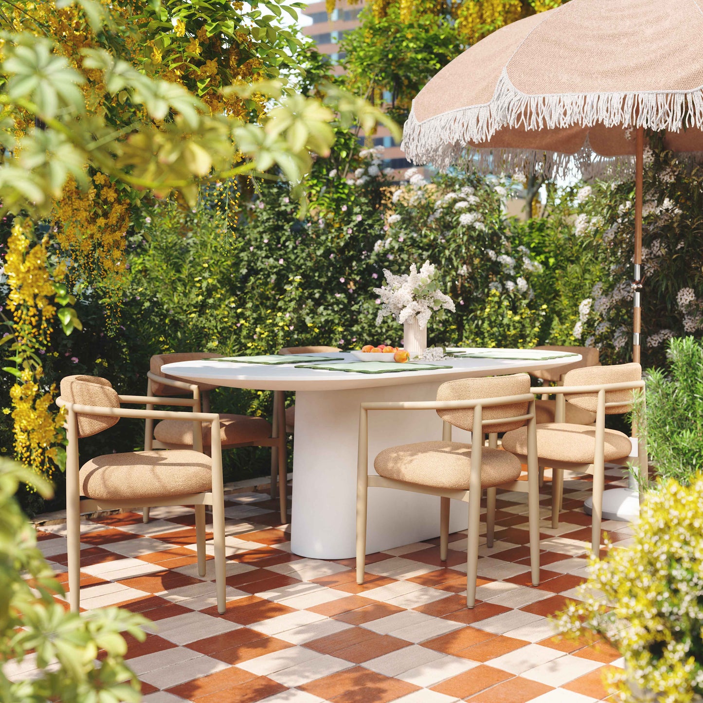 Annika Textured Contract-Grade Fabric Outdoor Dining Arm Chair Peach by Tov Furniture