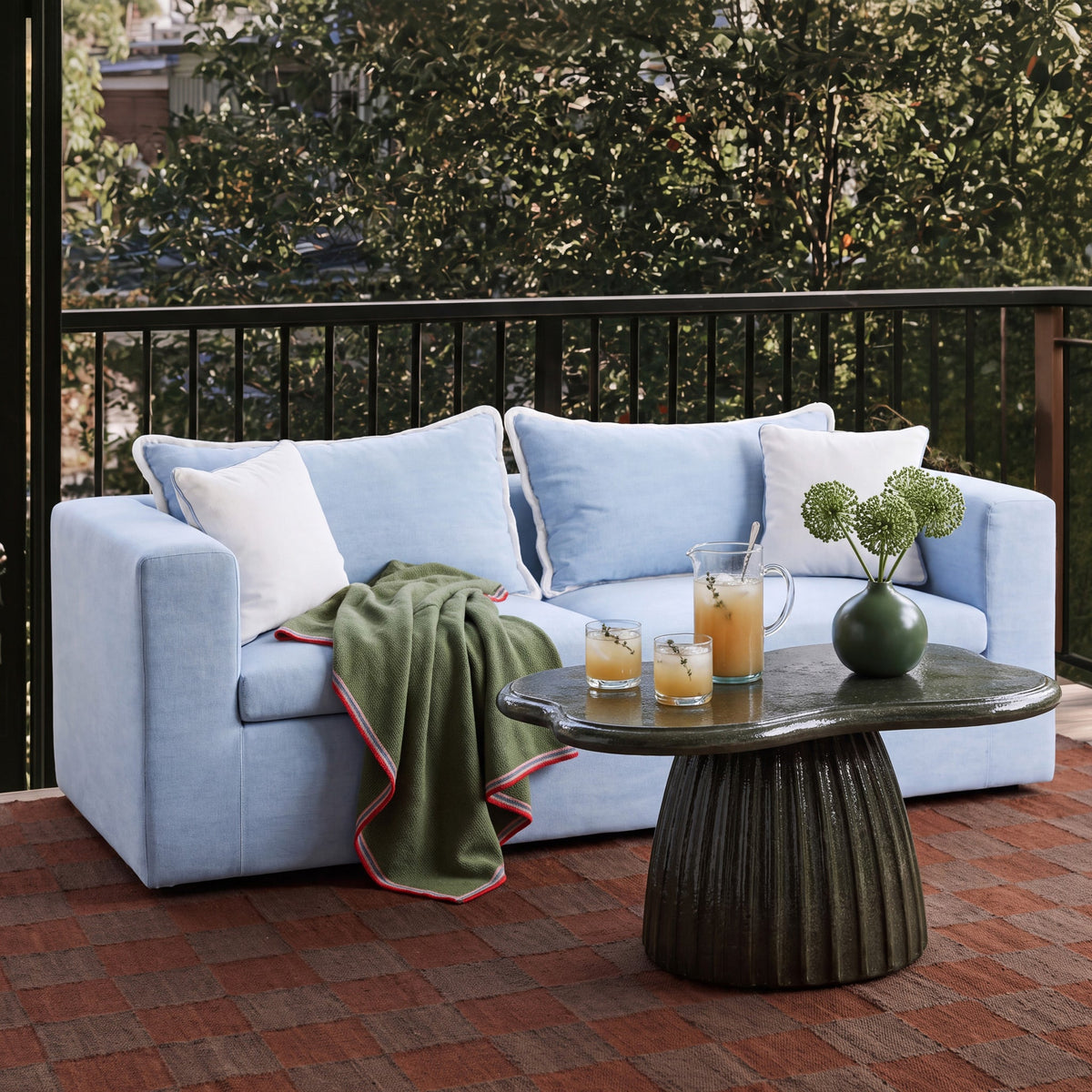 Salty 85" Light Blue Performance Petite Boucle Outdoor Sofa by TOV Furniture – photo 2 of 7