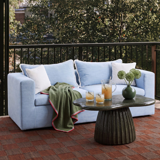 Salty 85" Light Blue Performance Petite Boucle Outdoor Sofa by TOV Furniture – photo 2 of 7