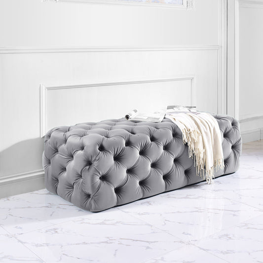 Kaylee Grey Performance Velvet Tufted Jumbo Ottoman by TOV Furniture – photo 2 of 6