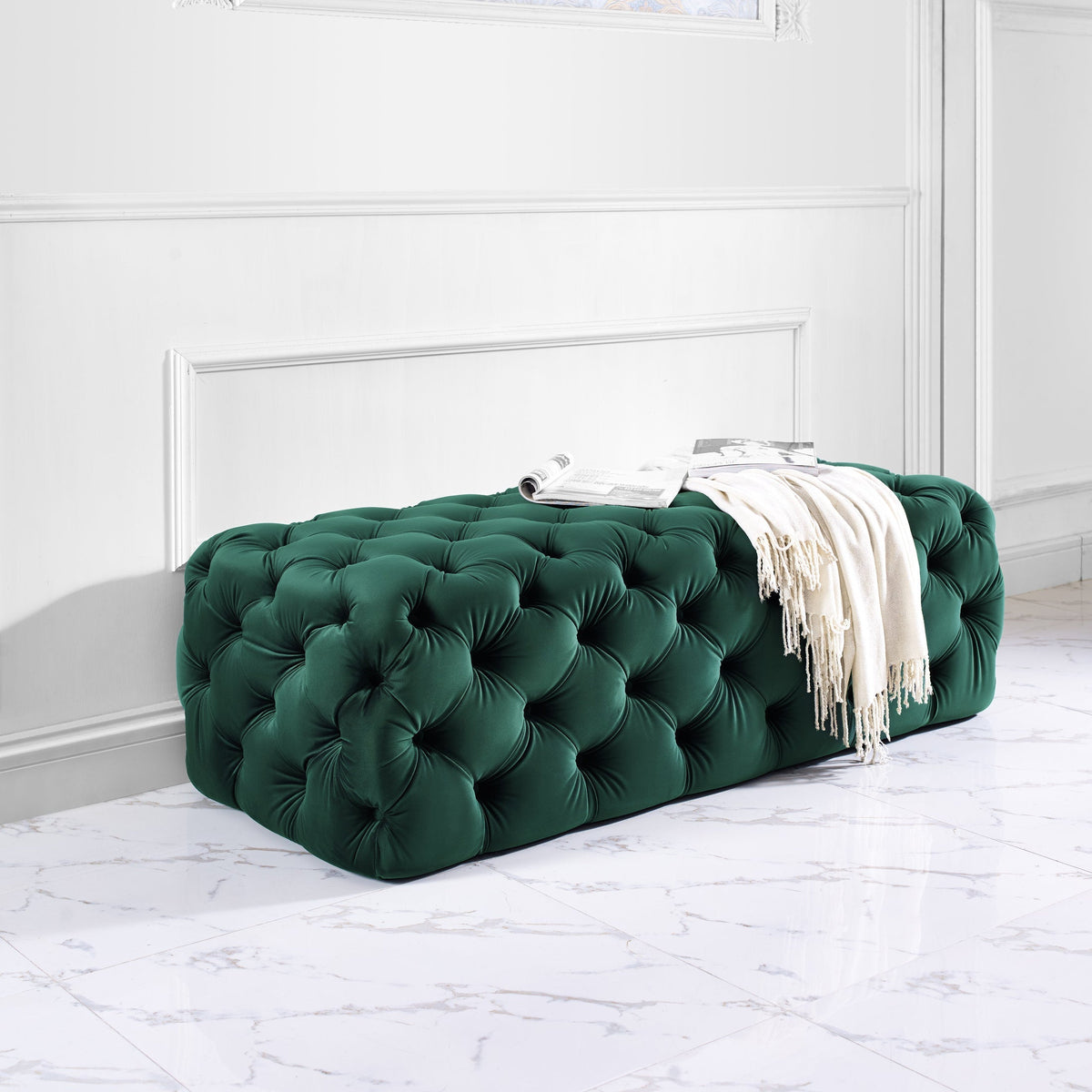 Kaylee Green Performance Velvet Tufted Jumbo Ottoman by TOV Furniture – photo 2 of 6