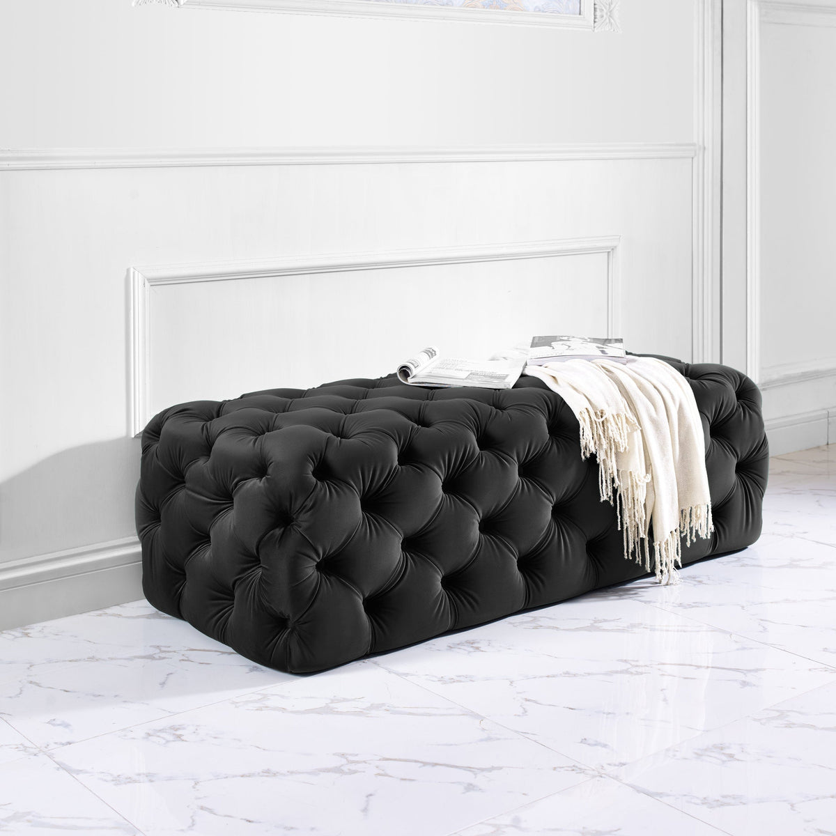 Kaylee Black Performance Velvet Tufted Jumbo Ottoman by TOV Furniture – photo 2 of 6