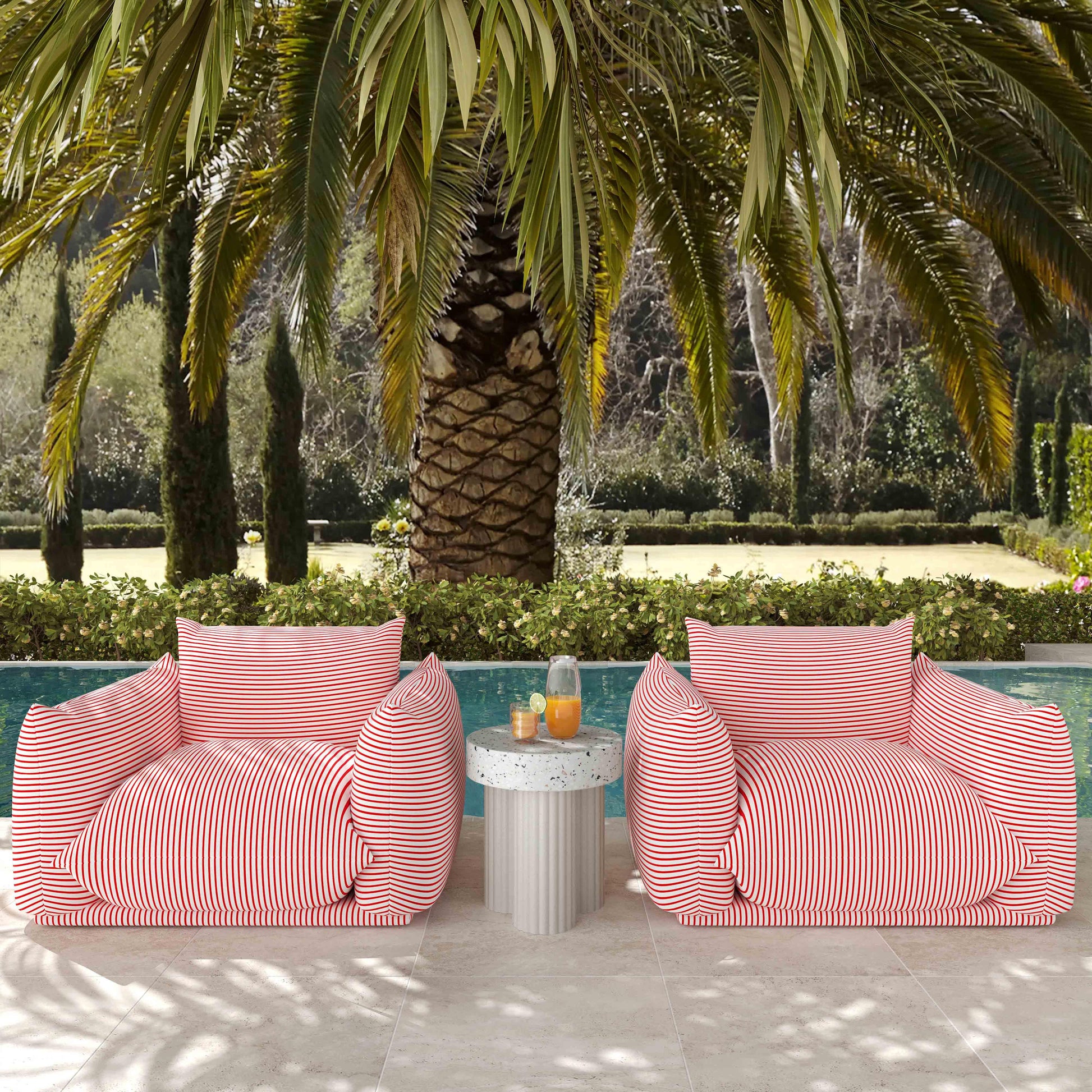 Saint Tropez Striped Stuffed Indoor/Outdoor Armchair Red by Tov Furniture
