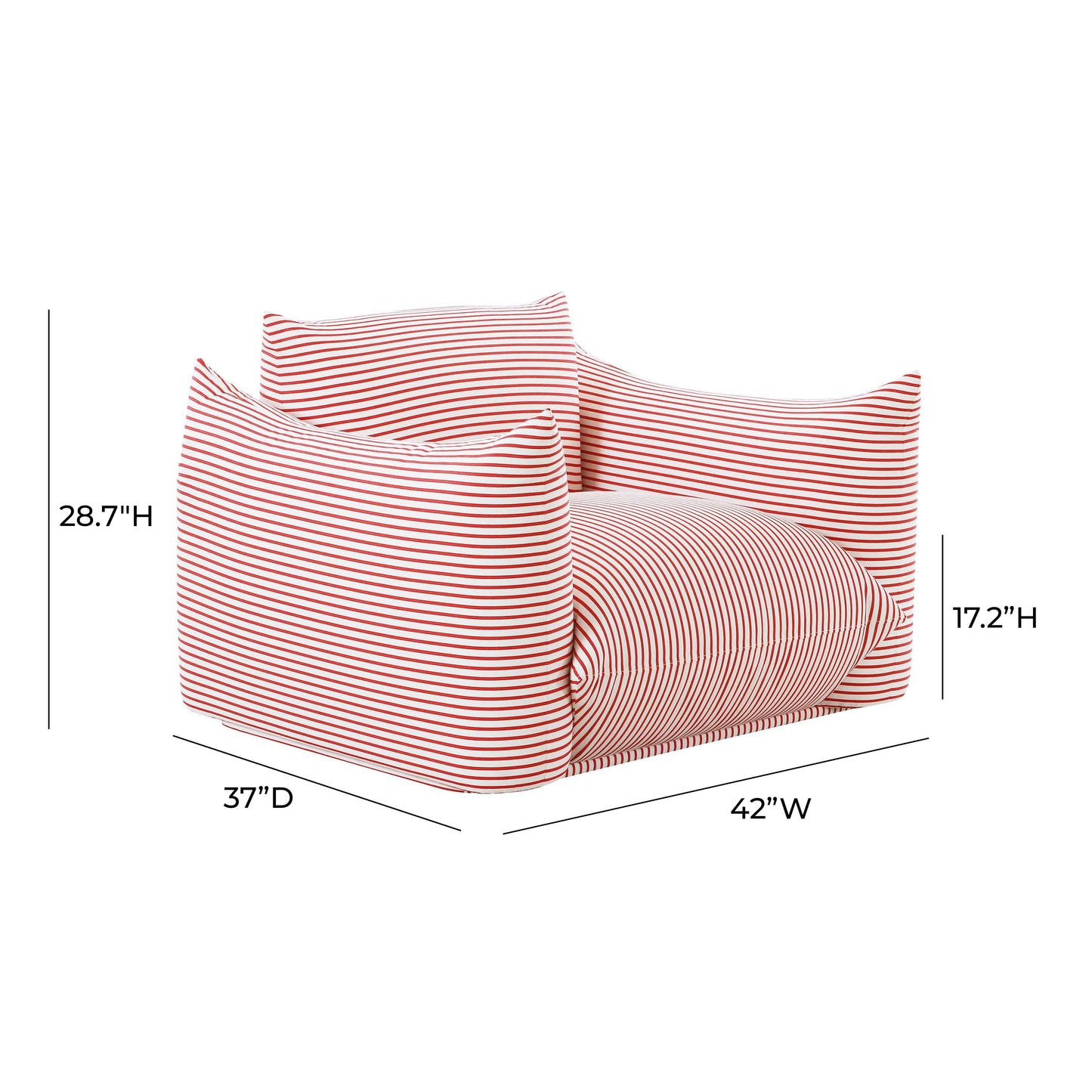 Saint Tropez Striped Stuffed Indoor/Outdoor Armchair Red by Tov Furniture