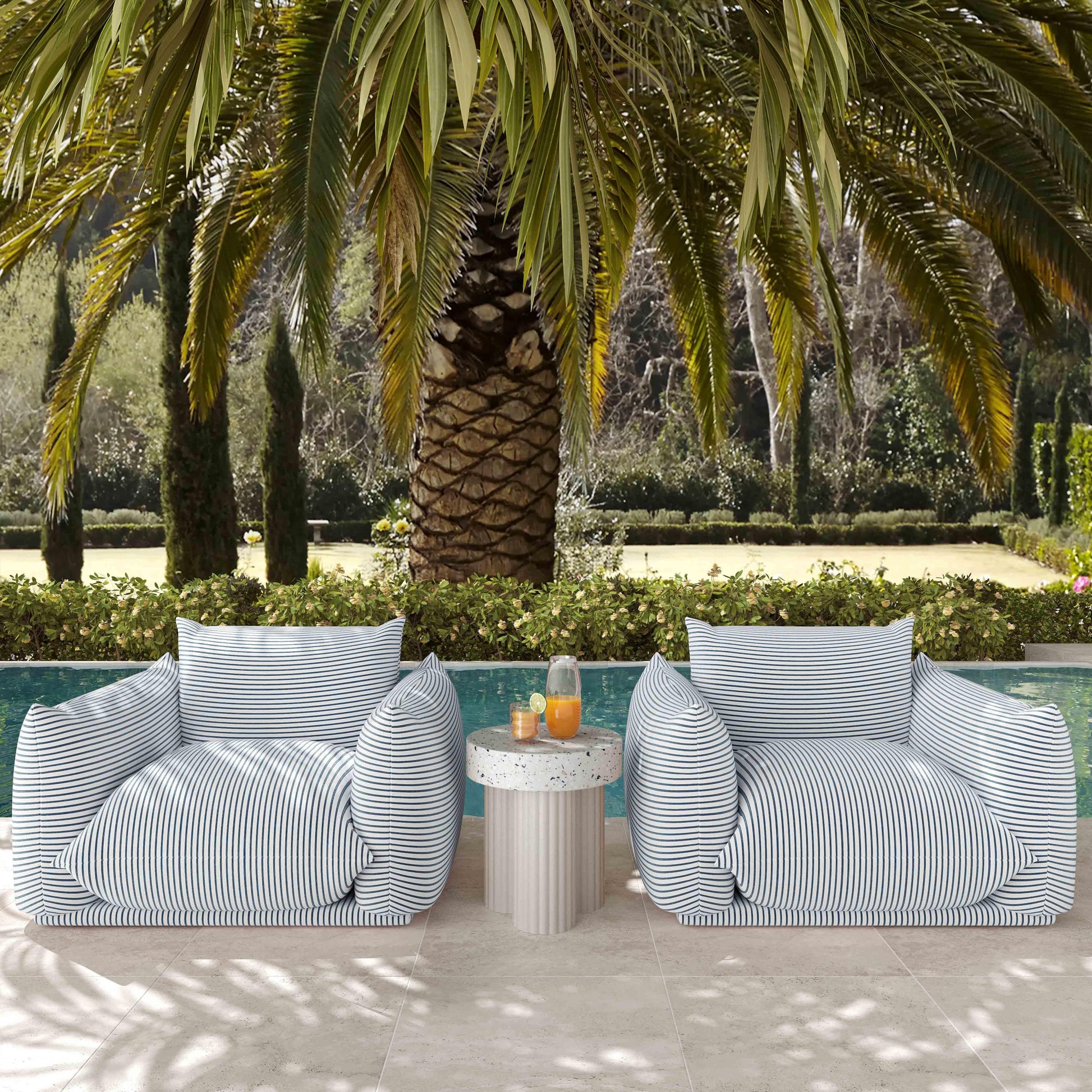 Saint Tropez Striped Stuffed Indoor/Outdoor Armchair Blue by Tov Furniture