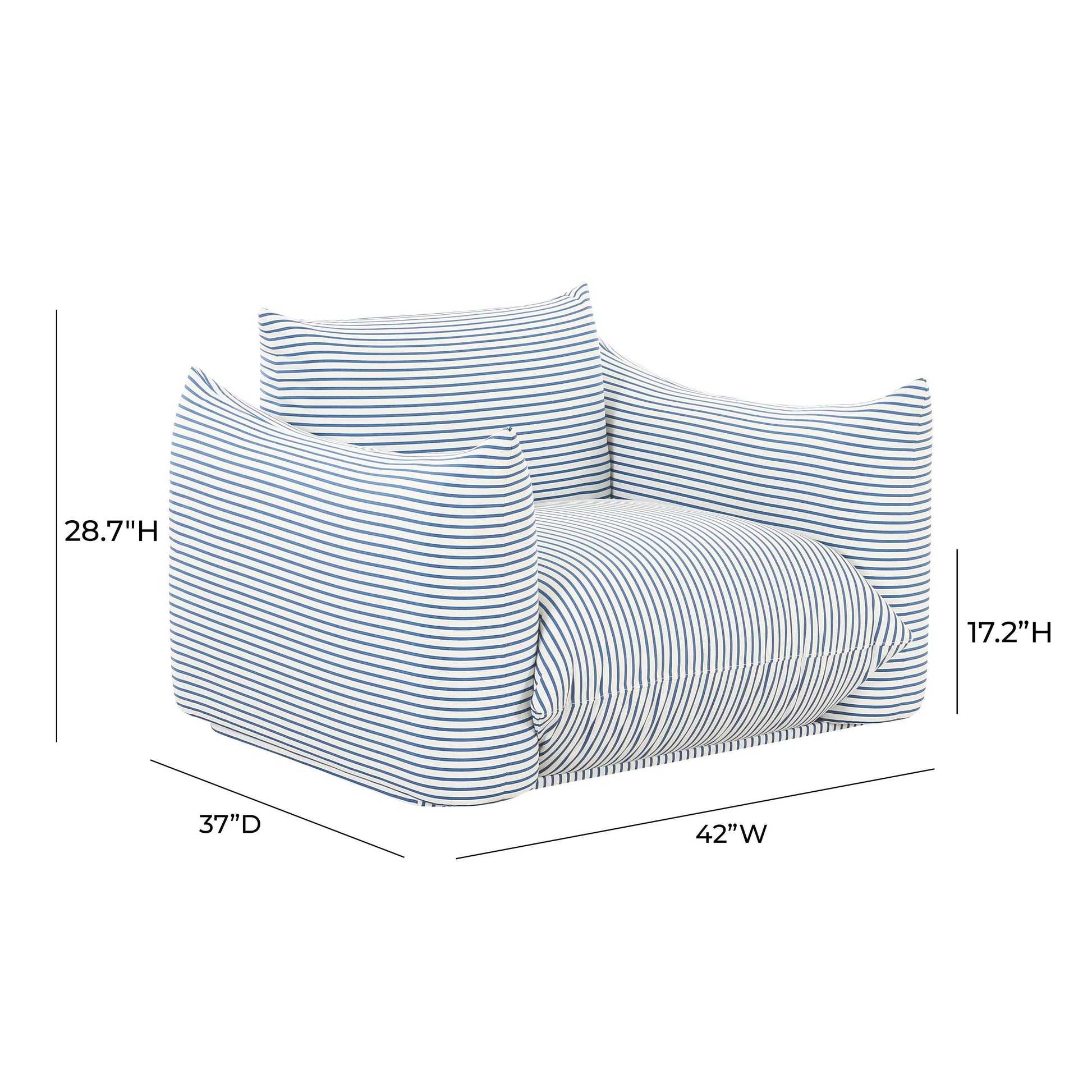 Saint Tropez Striped Stuffed Indoor/Outdoor Armchair Blue by Tov Furniture