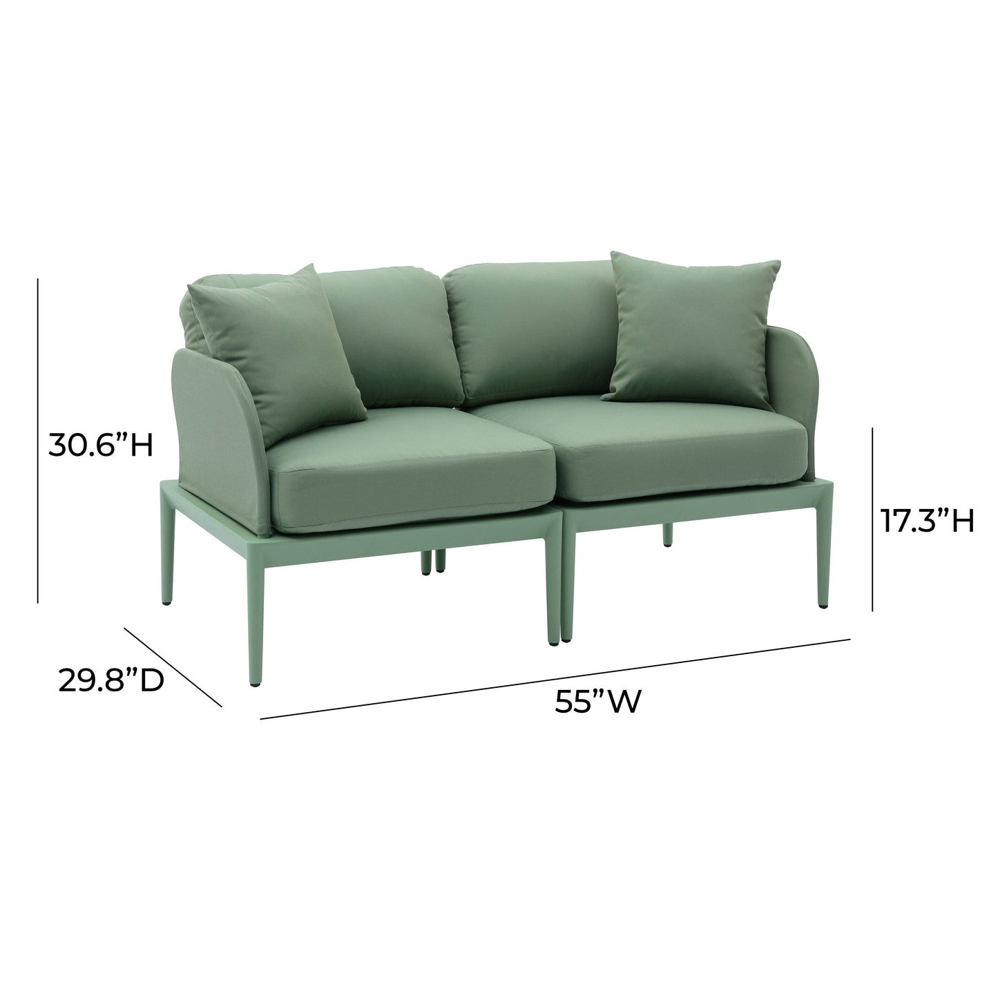 Kapri 55" Modular Outdoor Loveseat Moss Green by Tov Furniture