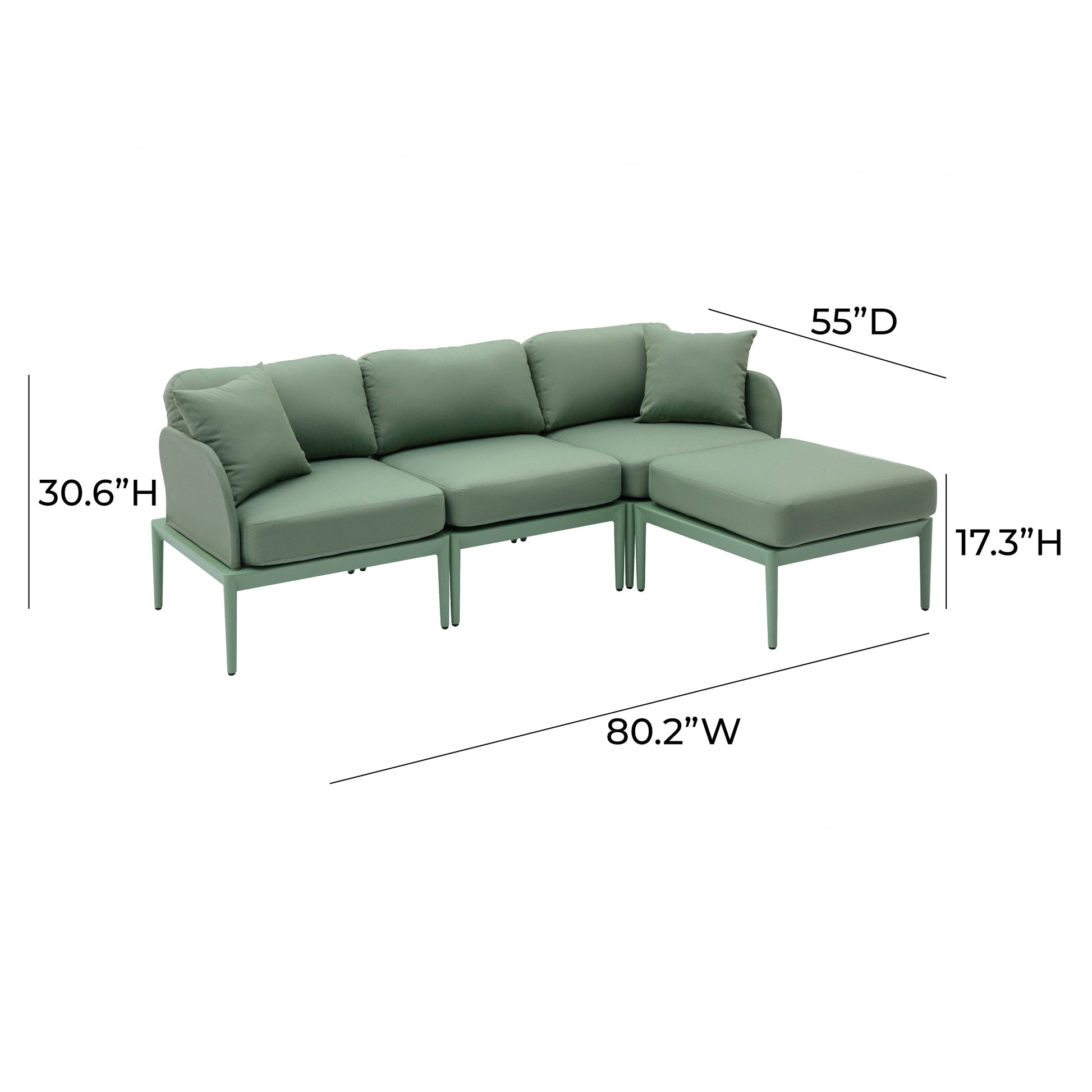 Kapri 4-Piece Modular Outdoor Sectional Moss Green by Tov Furniture