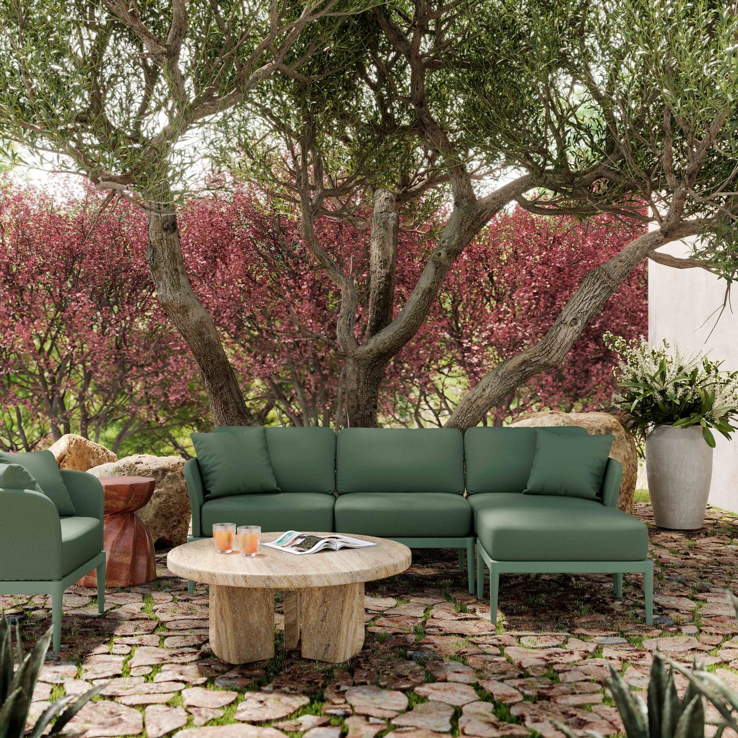 Kapri 4-Piece Modular Outdoor Sectional Moss Green by Tov Furniture