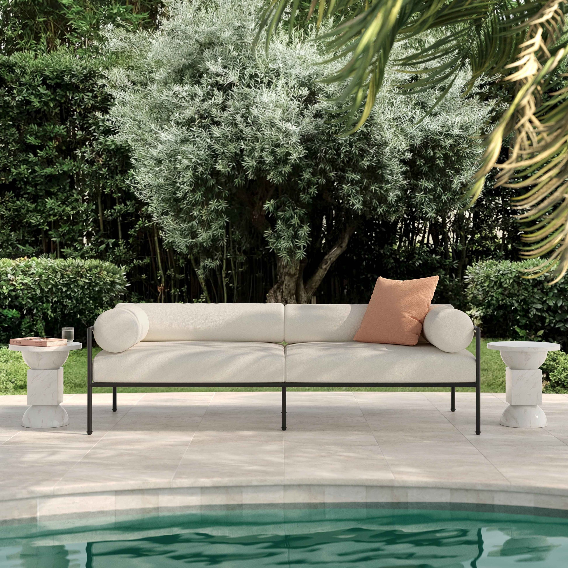 Vera 84" Cream Performance Fabric Outdoor Sofa Cream by Tov Furniture