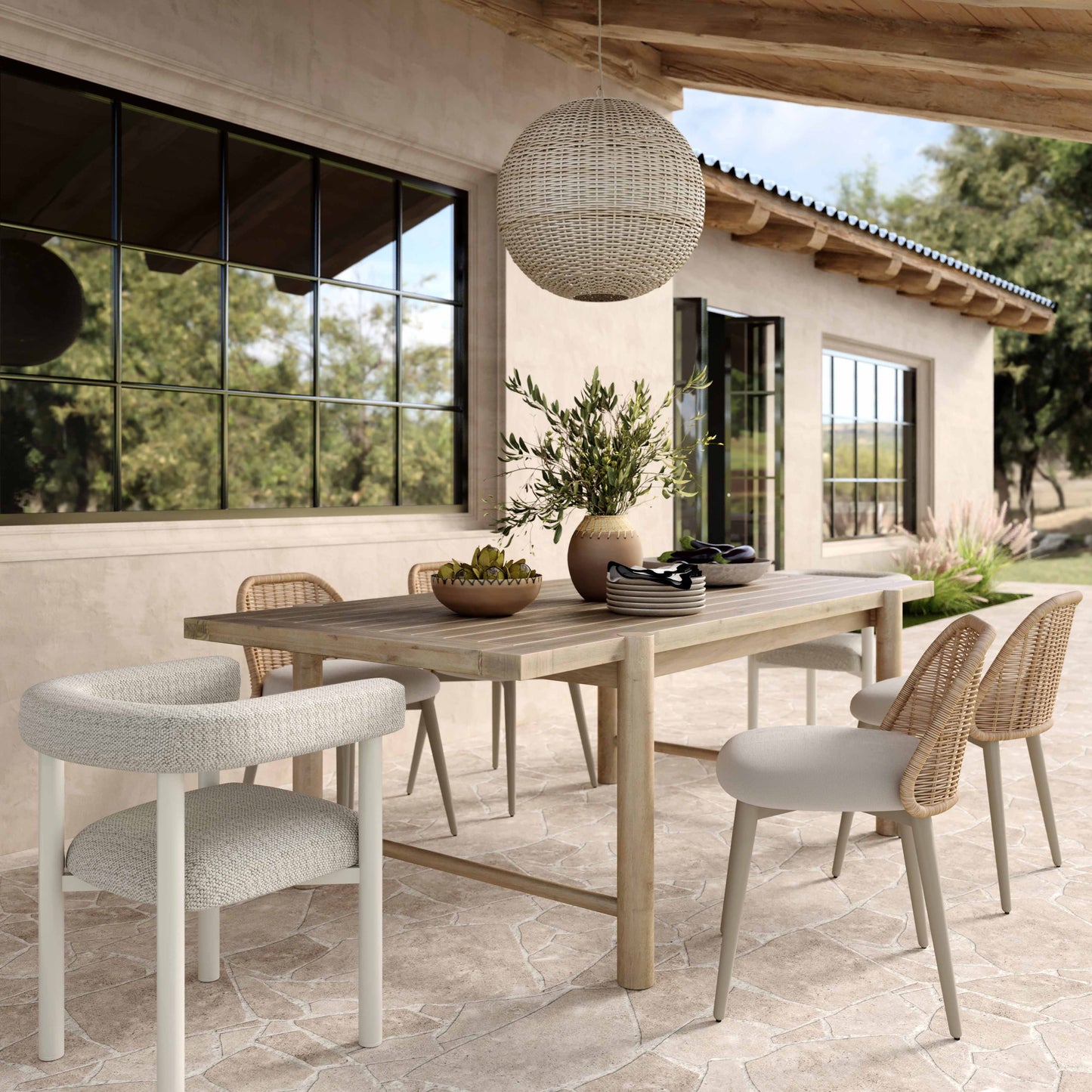 Jackie Cream Textured Contract-Grade Fabric Outdoor Dining Chair Cream by Tov Furniture