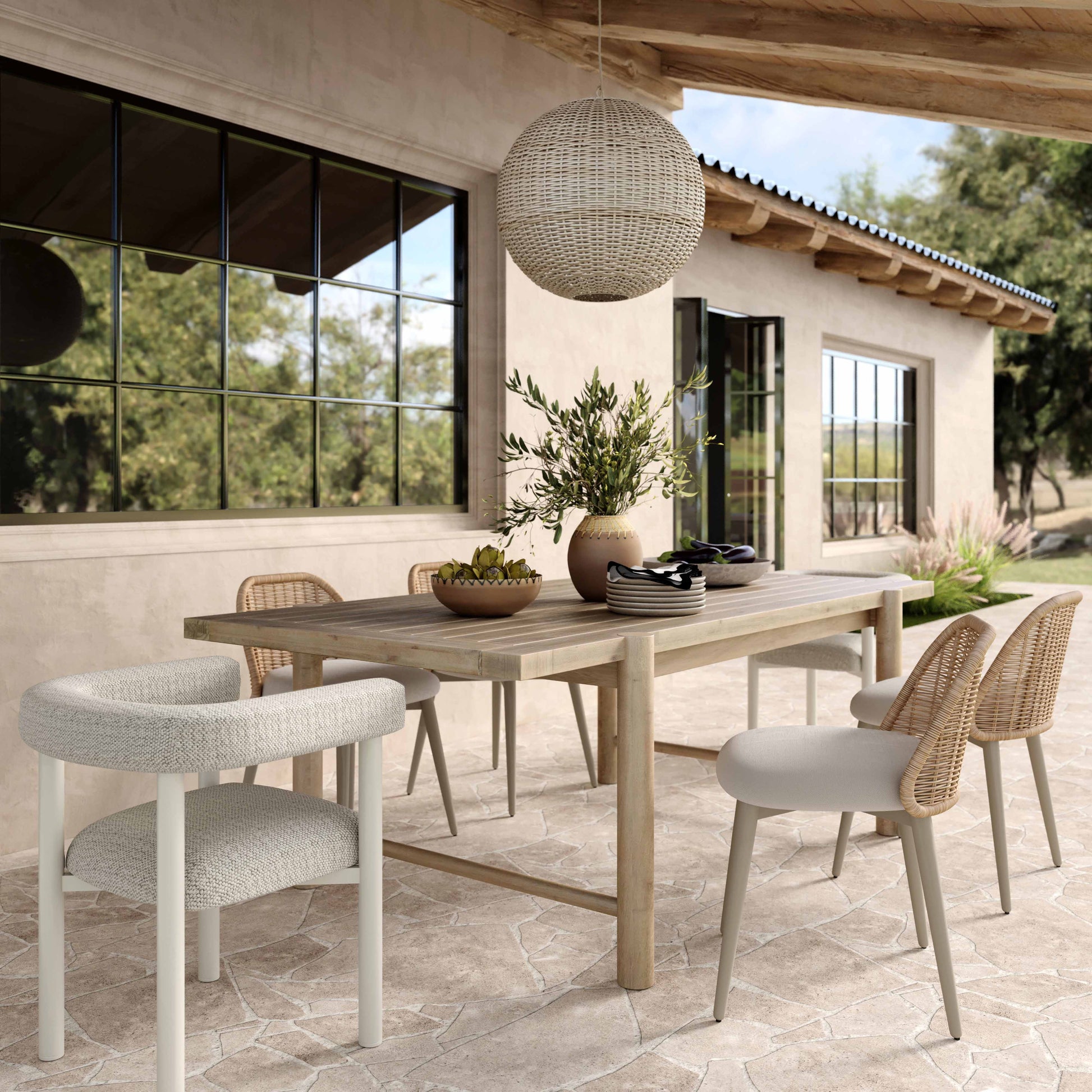 Jackie Cream Textured Contract-Grade Fabric Outdoor Dining Chair Cream by Tov Furniture