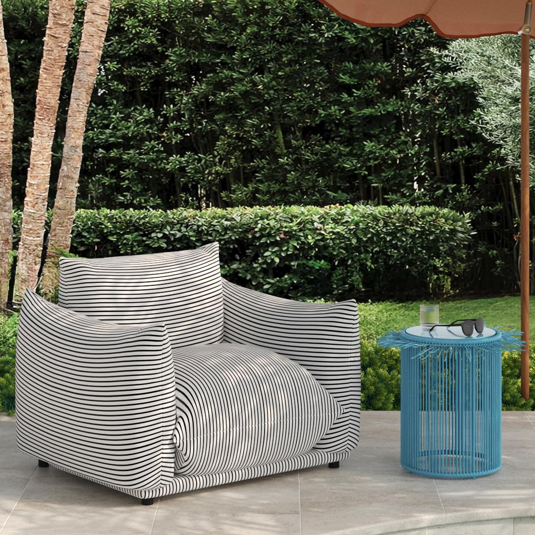 Saint Tropez Striped Stuffed Indoor/Outdoor Armchair Black, Pearl by Tov Furniture