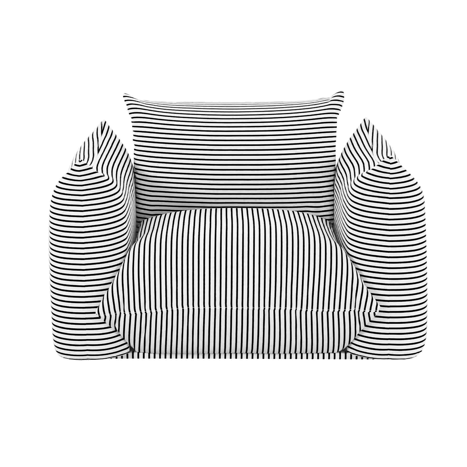 Saint Tropez Striped Stuffed Indoor/Outdoor Armchair Black, Pearl by Tov Furniture