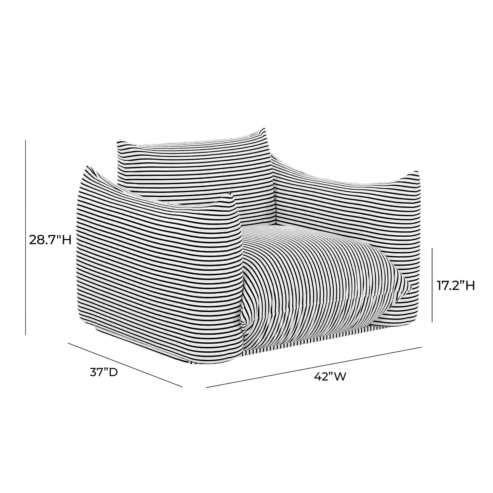 Saint Tropez Striped Stuffed Indoor/Outdoor Armchair Black, Pearl by Tov Furniture