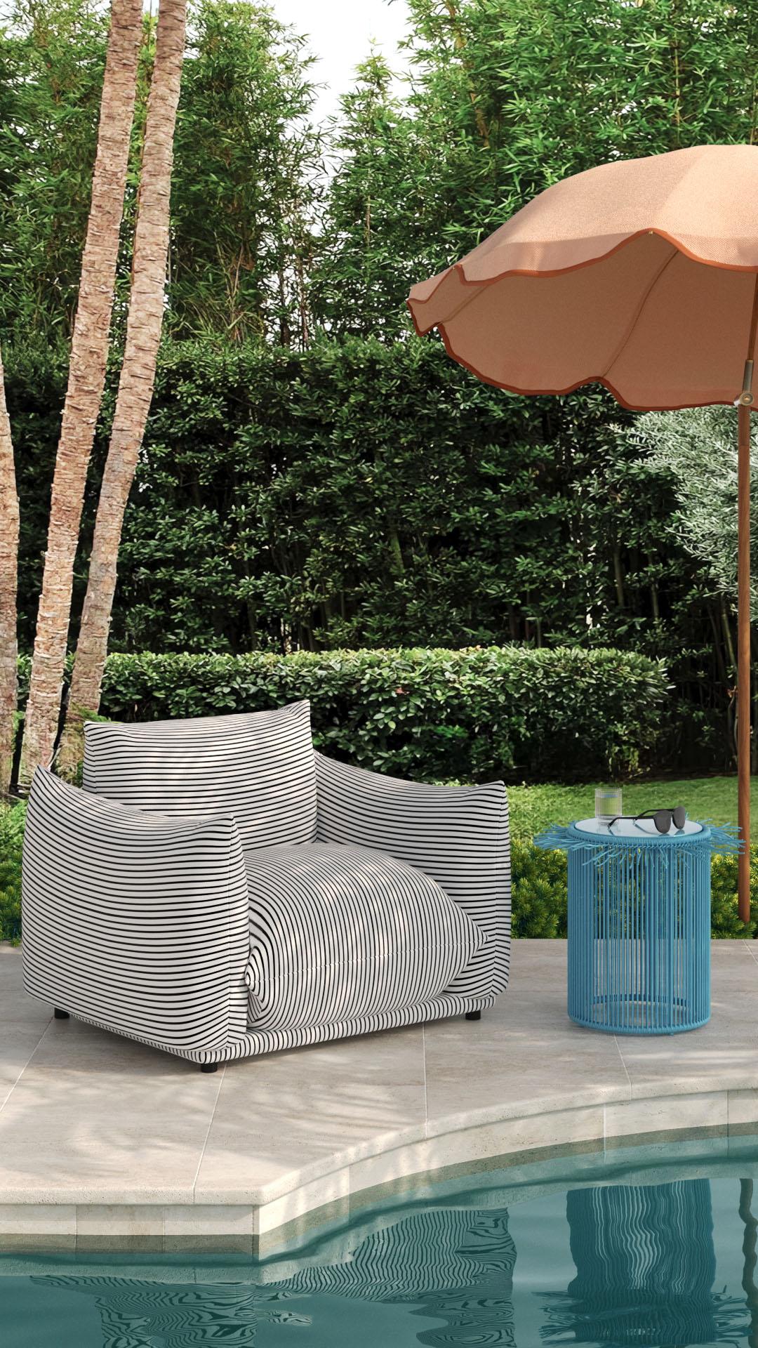 Saint Tropez Striped Stuffed Indoor/Outdoor Armchair Black, Pearl by Tov Furniture