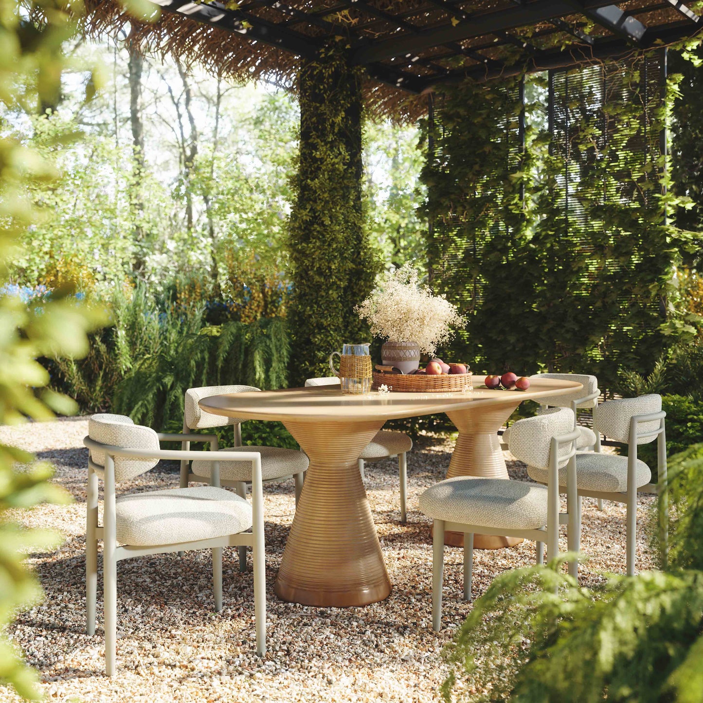 Annika Textured Contract-Grade Fabric Outdoor Dining Arm Chair Cream by Tov Furniture