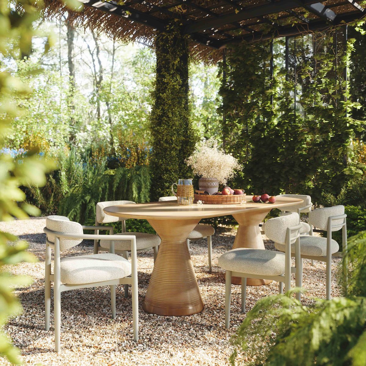 Annika Cream Textured Contract-Grade Fabric Outdoor Dining Side Chair by TOV Furniture – photo 2 of 8
