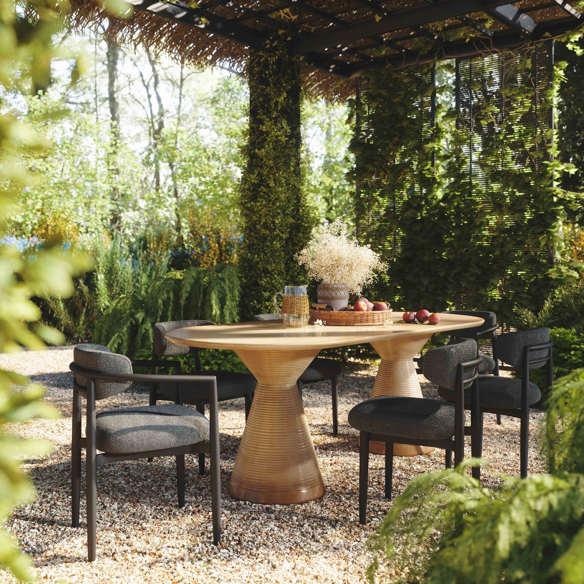 Annika Textured Contract-Grade Fabric Outdoor Dining Side Chair Black by Tov Furniture
