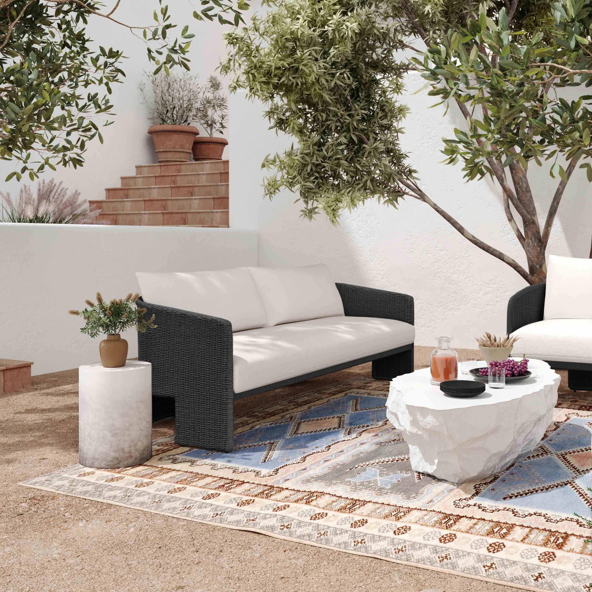 Alexa 80" Rattan Performance Fabric Outdoor Sofa Black by Tov Furniture