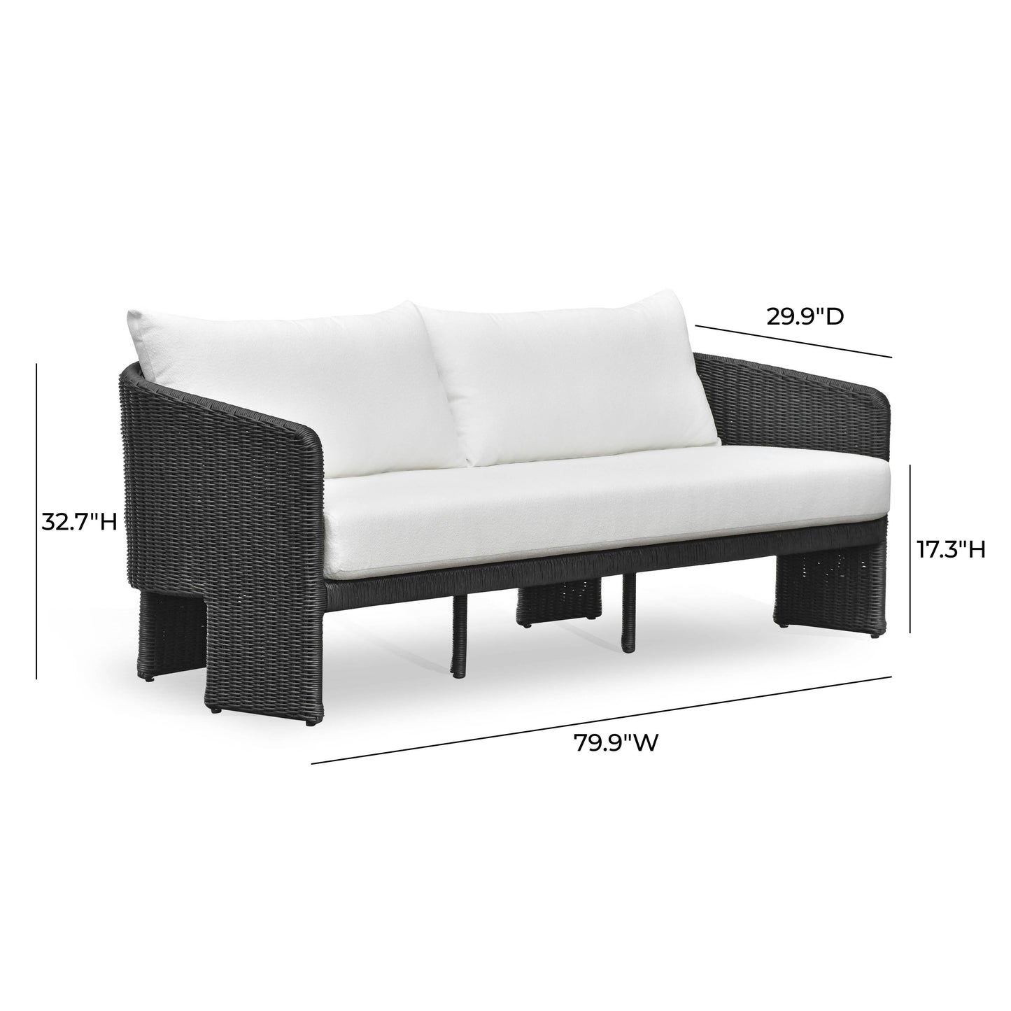 Alexa 80" Rattan Performance Fabric Outdoor Sofa Black by Tov Furniture