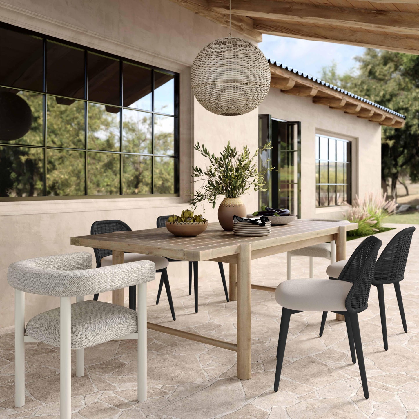 Alexa Rattan Performance Fabric Dining Chair Black by Tov Furniture