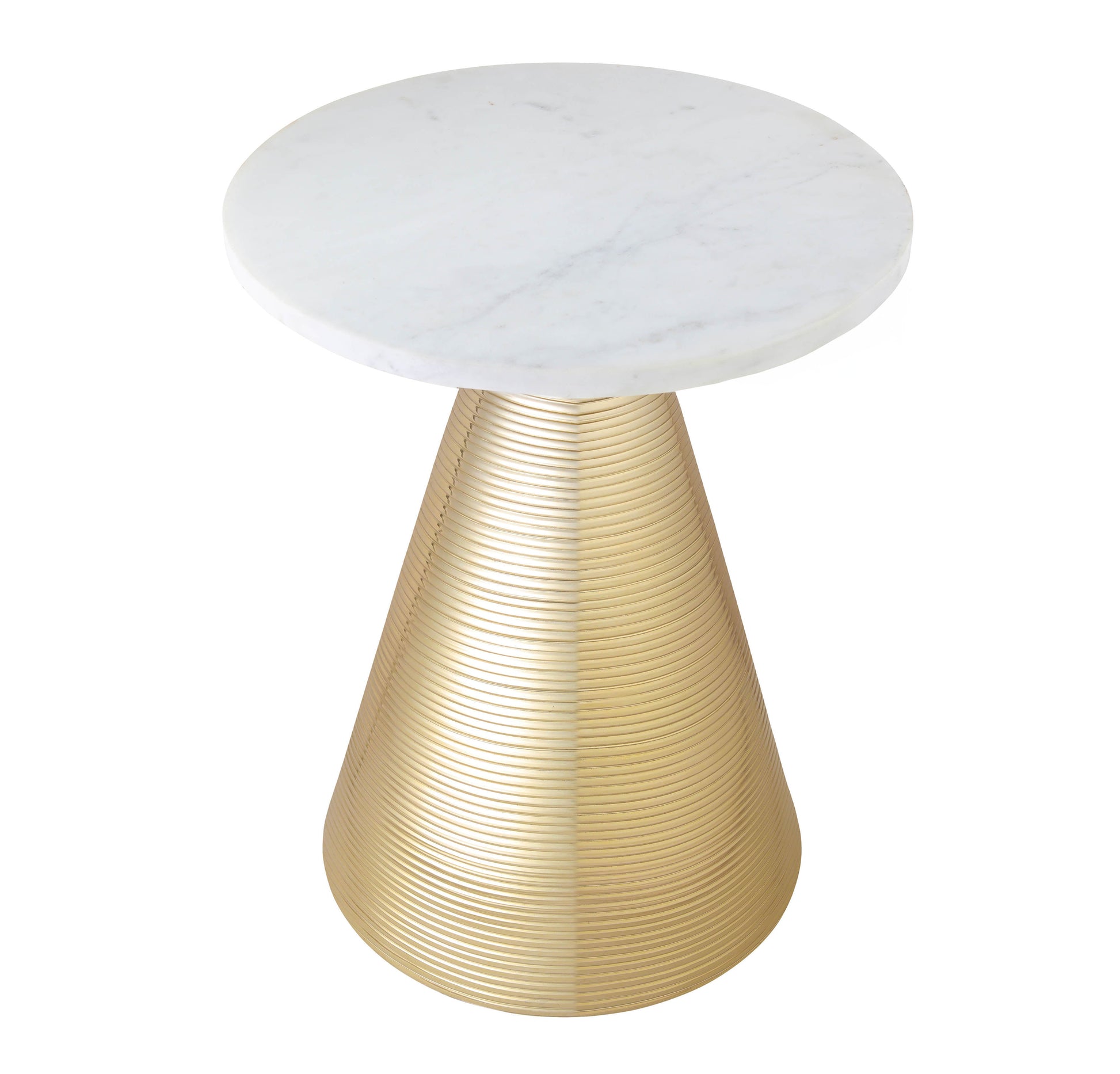 Tempo Marble Round Side Table Gold, White Marble by Tov Furniture
