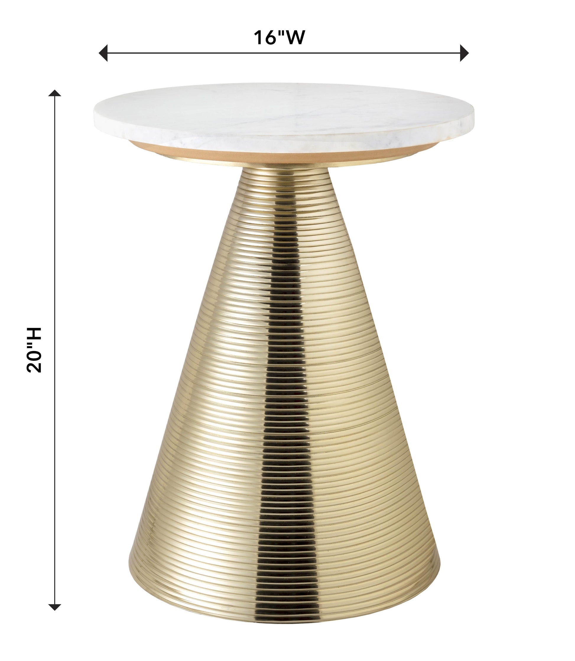 Tempo Marble Round Side Table Gold, White Marble by Tov Furniture
