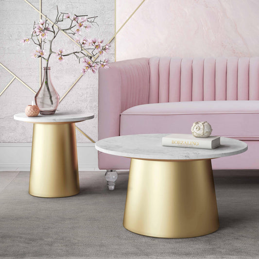 Bleeker 31" Marble Round Coffee Table by TOV Furniture – photo 2 of 5