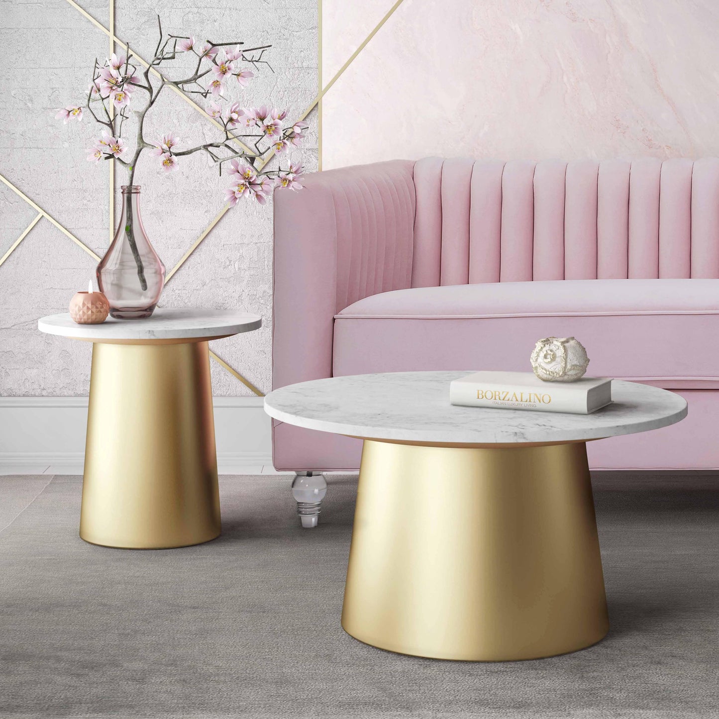 Bleeker Marble Side Table Gold, White Marble by Tov Furniture