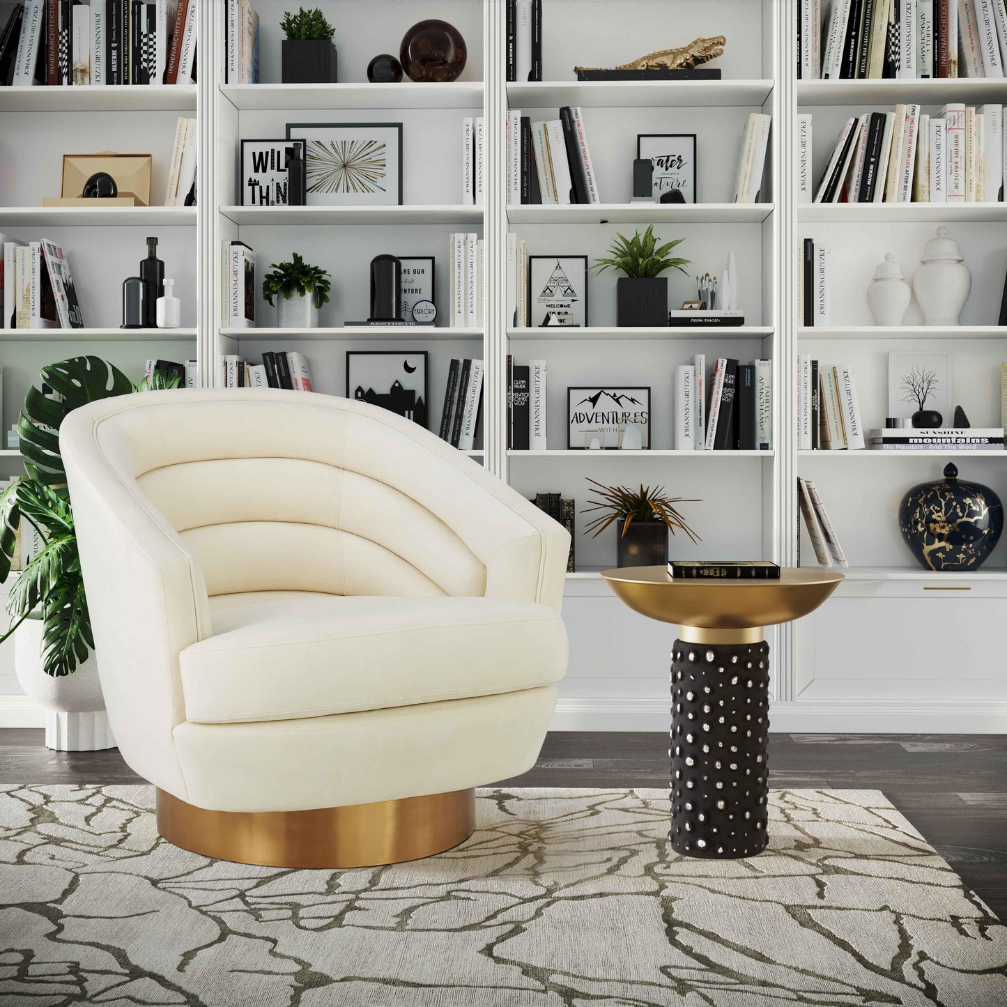 Blaze Glass and Brass Side Table Antique Brass, Black by Tov Furniture