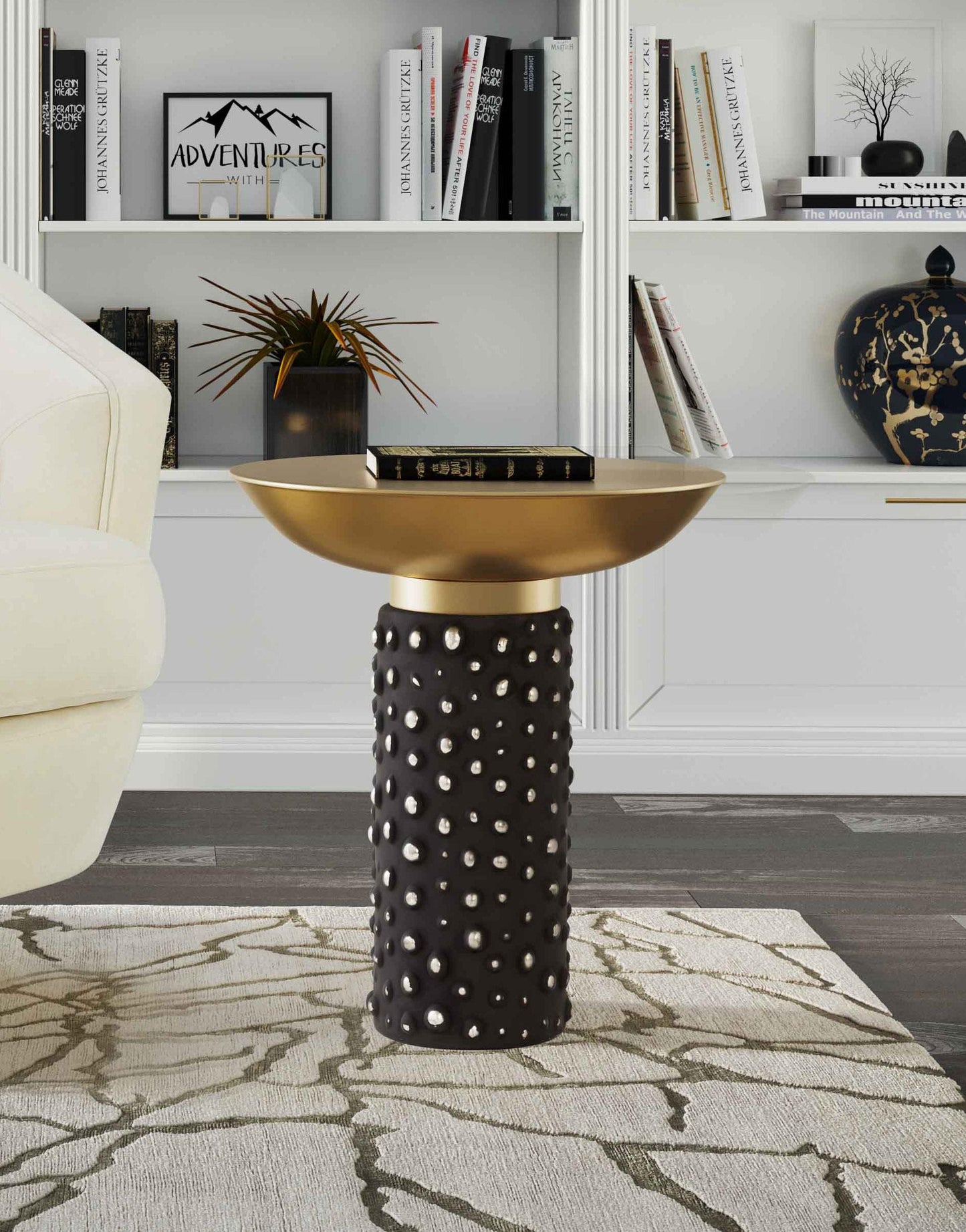 Blaze Glass and Brass Side Table Antique Brass, Black by Tov Furniture