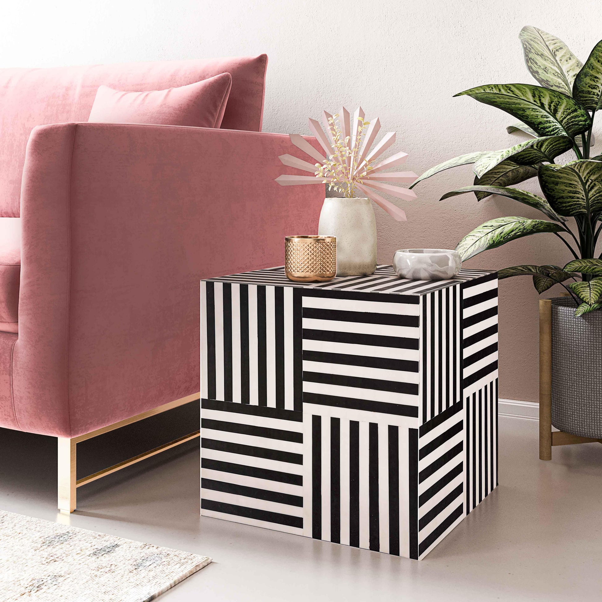 Cube Black and White Side Table Black and White by Tov Furniture