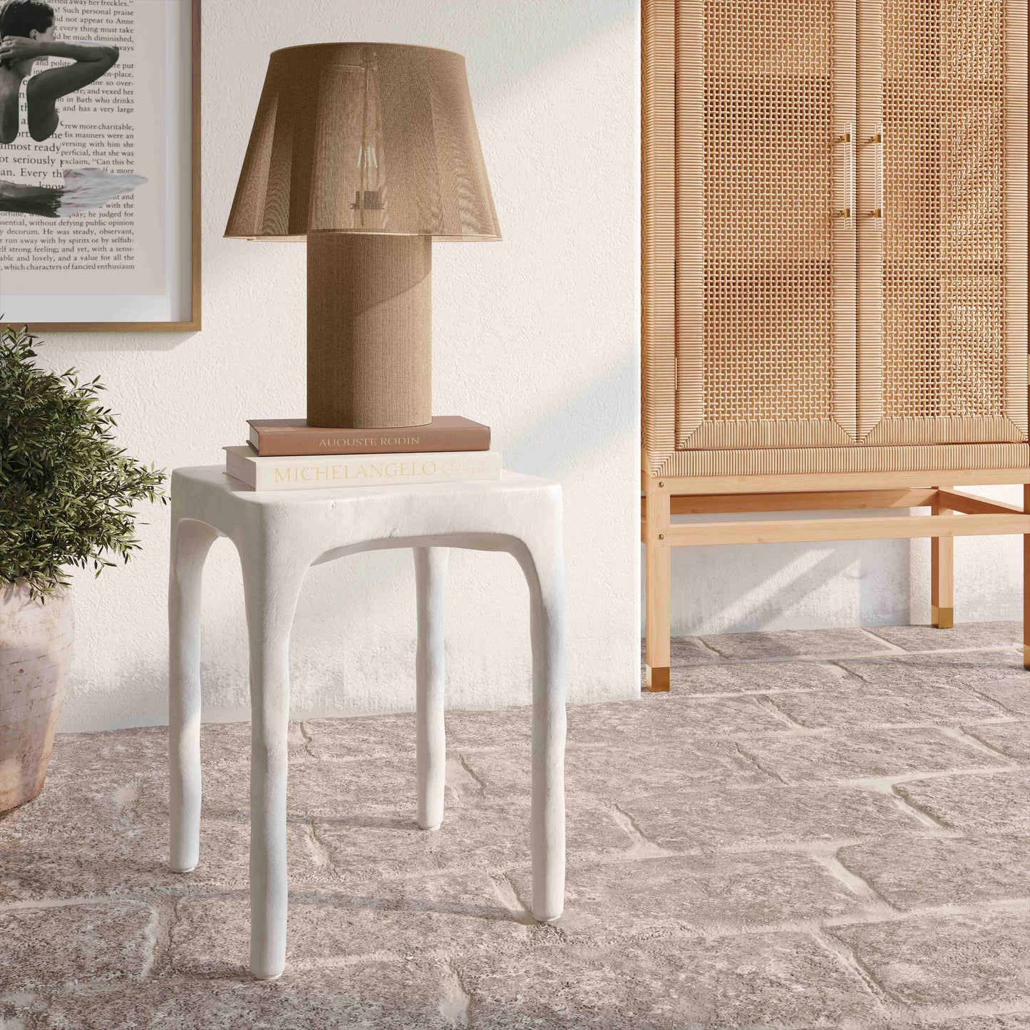 Skully Cream Textured Side Table Cream by Tov Furniture