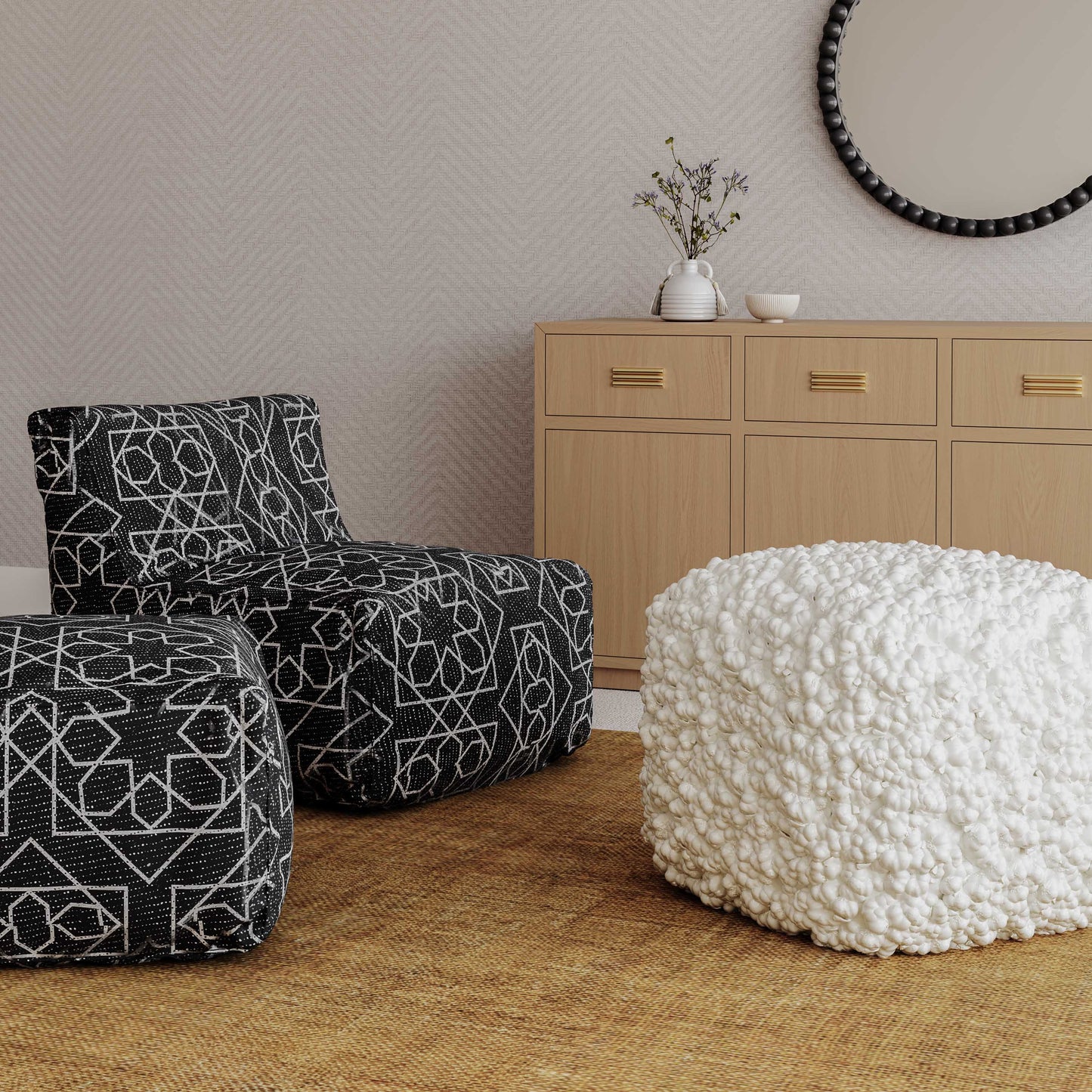 Cathy Cream Woven Pouf Cream by Tov Furniture