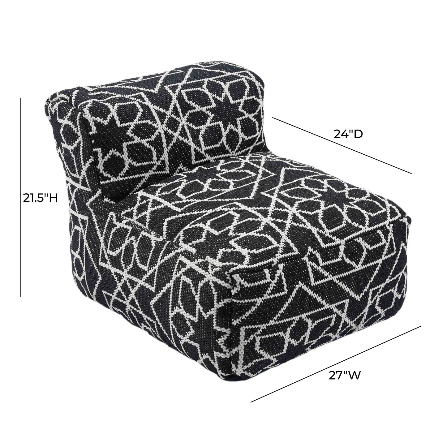 Chiara Indoor/Outdoor Black Accent Pouf Black and White by Tov Furniture