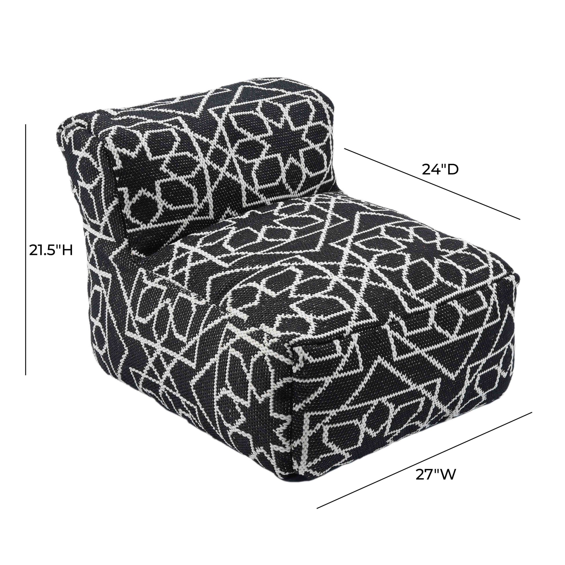 Chiara Indoor/Outdoor Black Accent Pouf Black and White by Tov Furniture