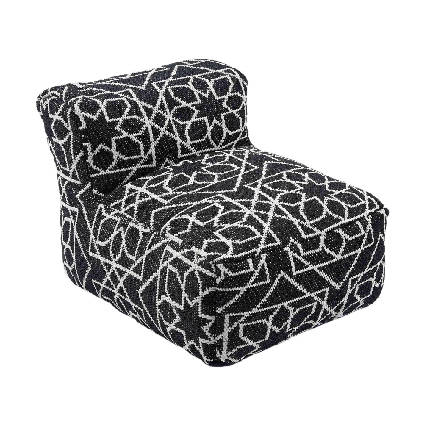 Chiara Indoor/Outdoor Black Accent Pouf Black and White by Tov Furniture