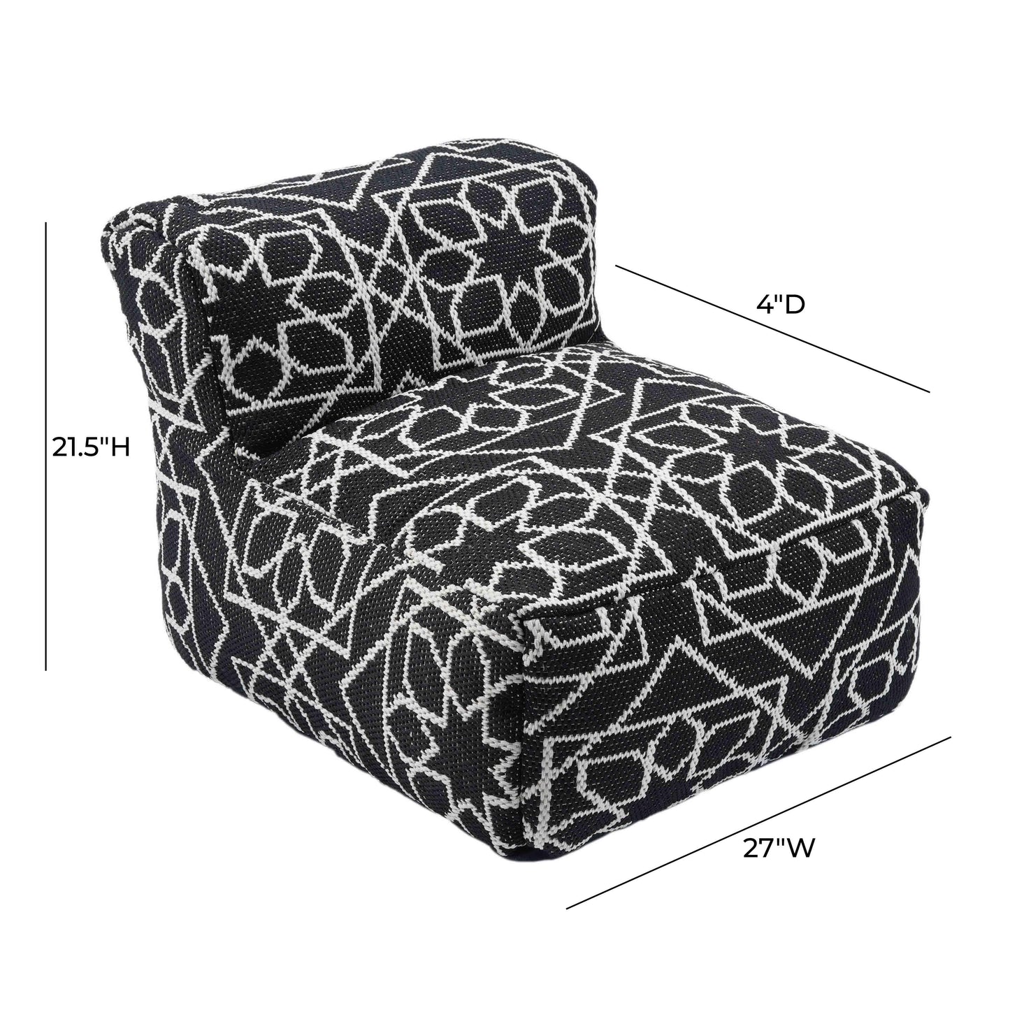 Chiara Indoor/Outdoor Black Accent Pouf Black and White by Tov Furniture