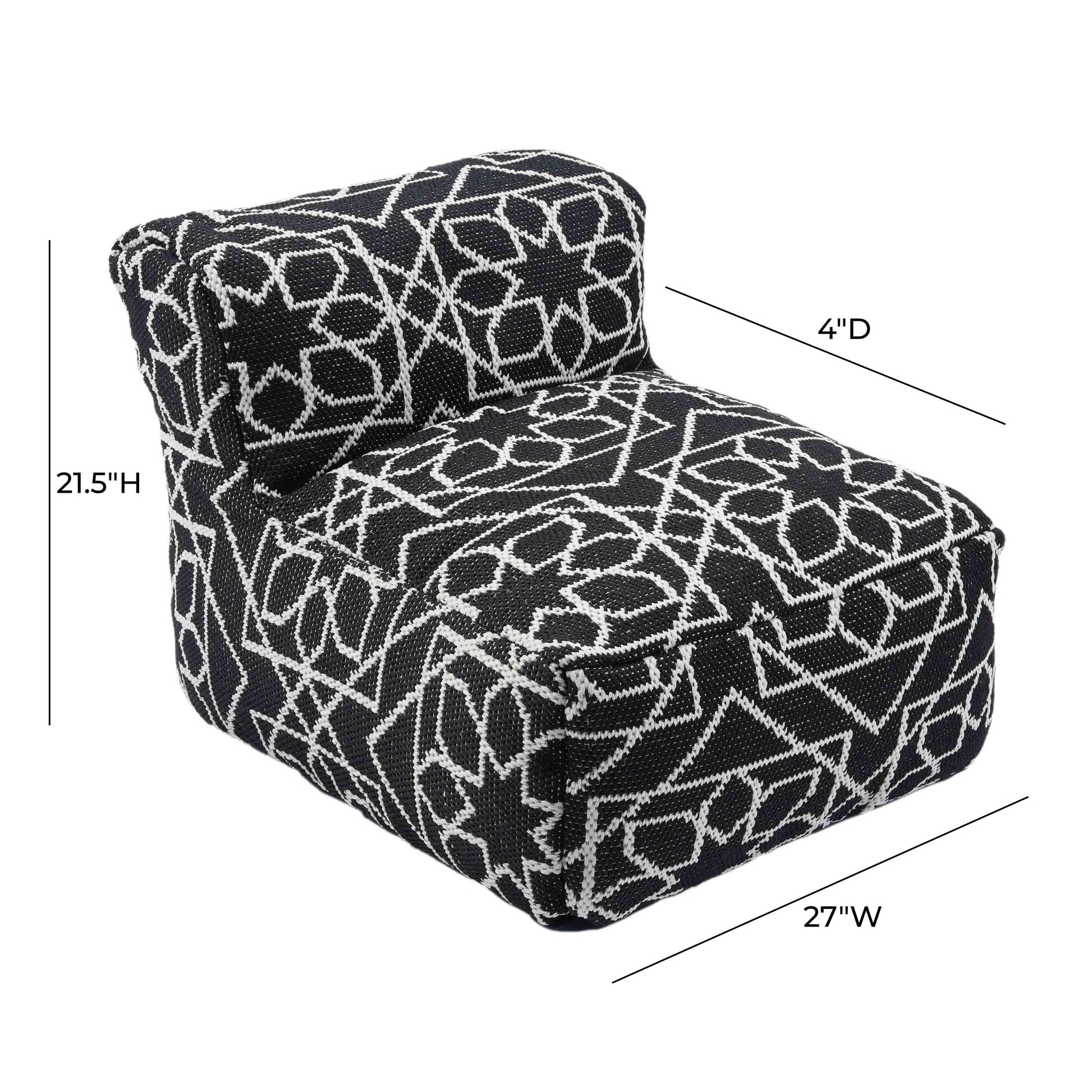 Chiara Indoor/Outdoor Black Accent Pouf Black and White by Tov Furniture
