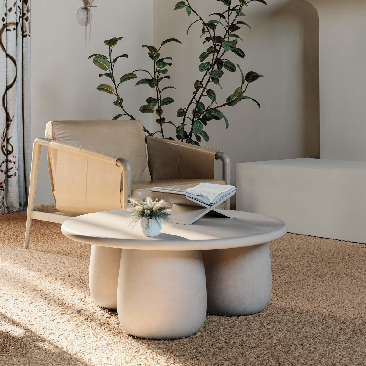 Rahul 34" Cream Round Coffee Table by TOV Furniture – photo 2 of 6