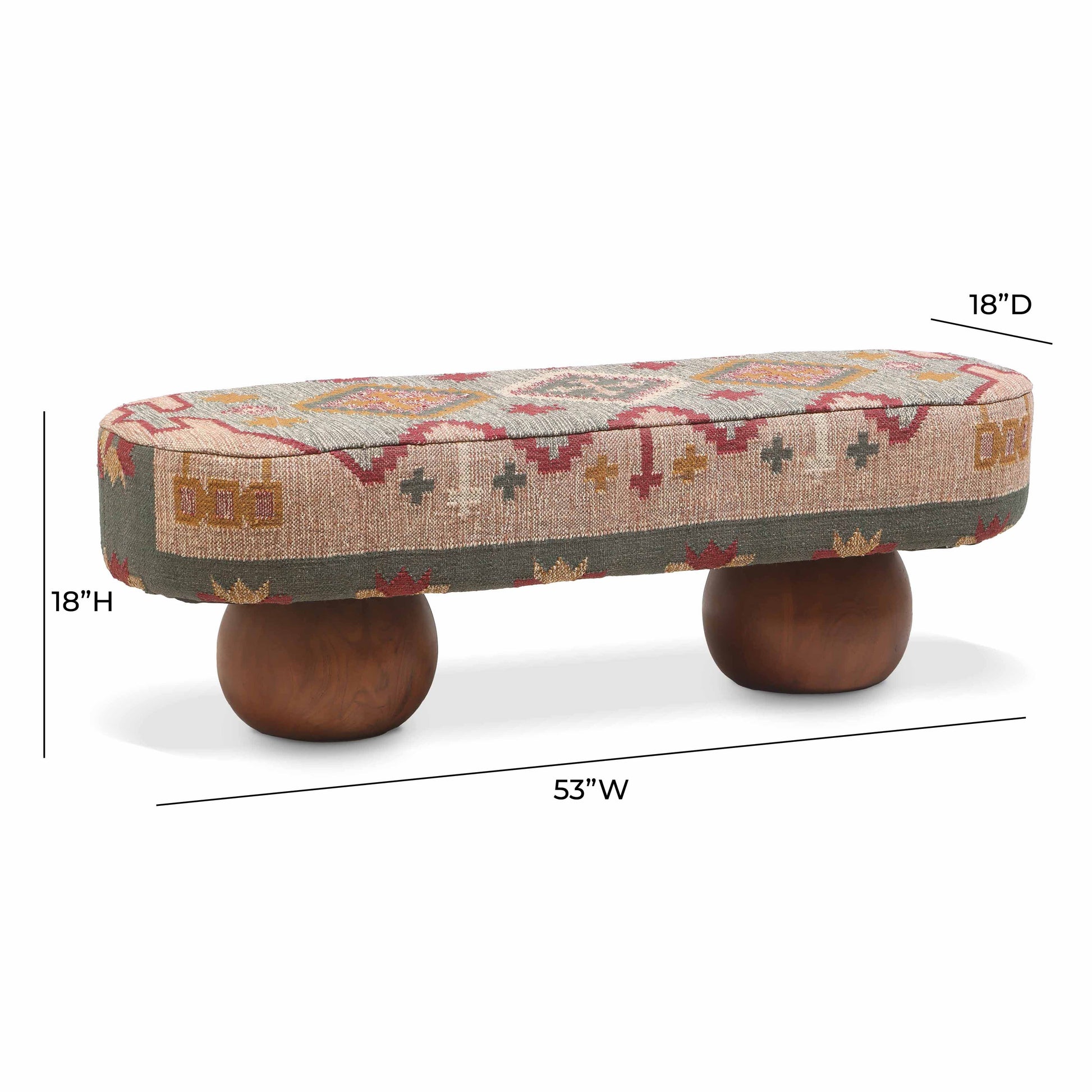 Rizi 53" Textured Wool Upholstered Bench Multi by Tov Furniture