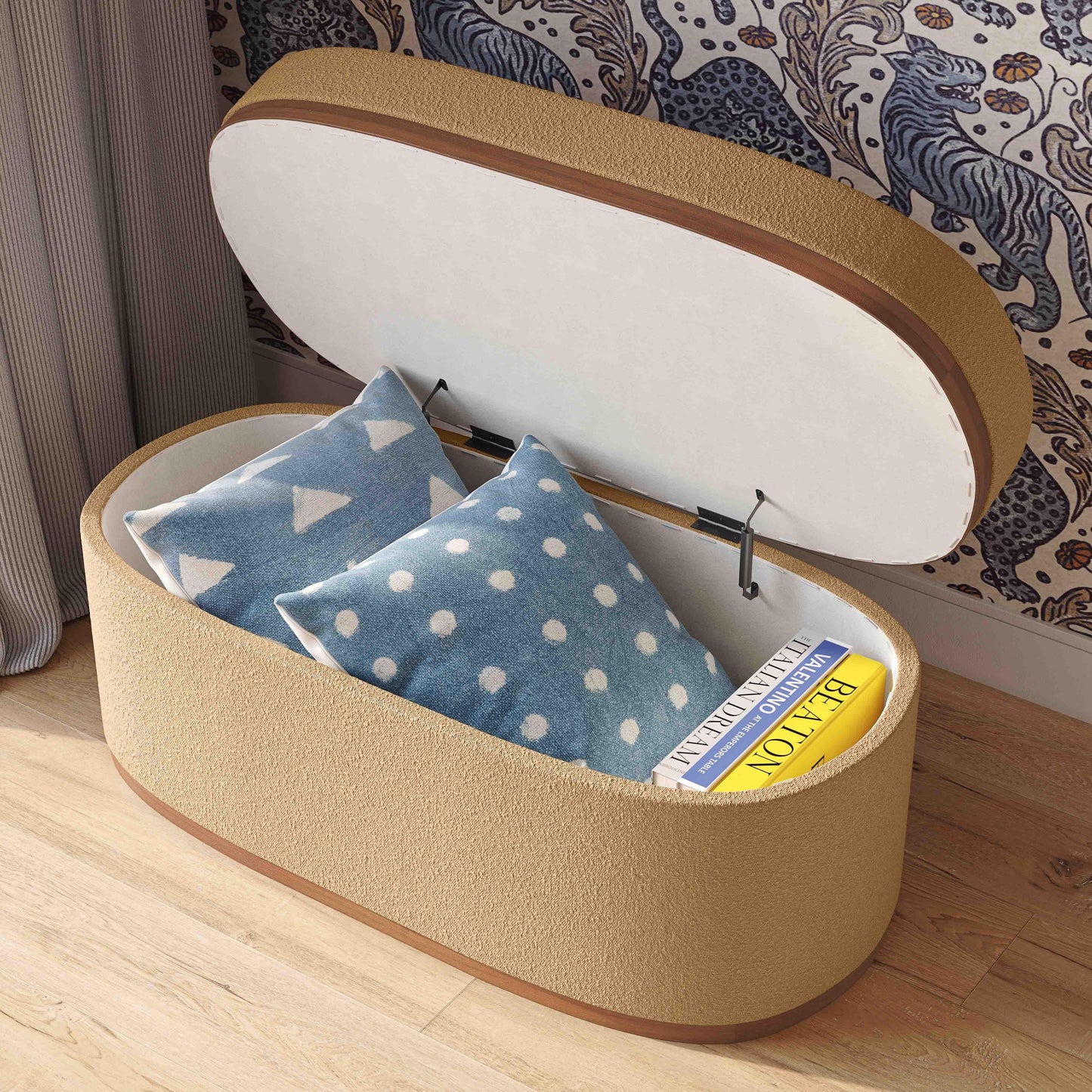 Olivier 41" Boucle Oval Storage Ottoman Peach by Tov Furniture