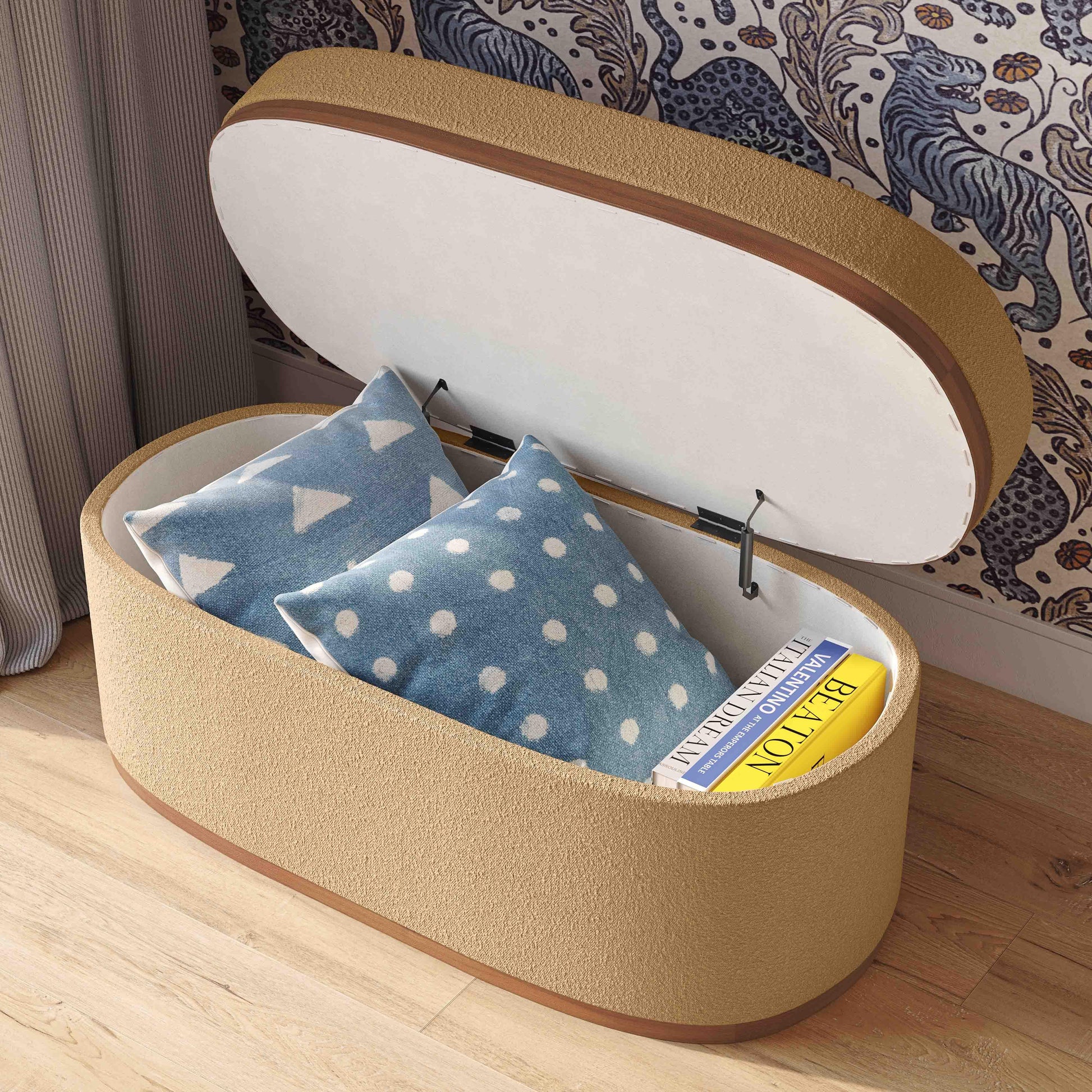 Olivier 41" Boucle Oval Storage Ottoman Peach by Tov Furniture