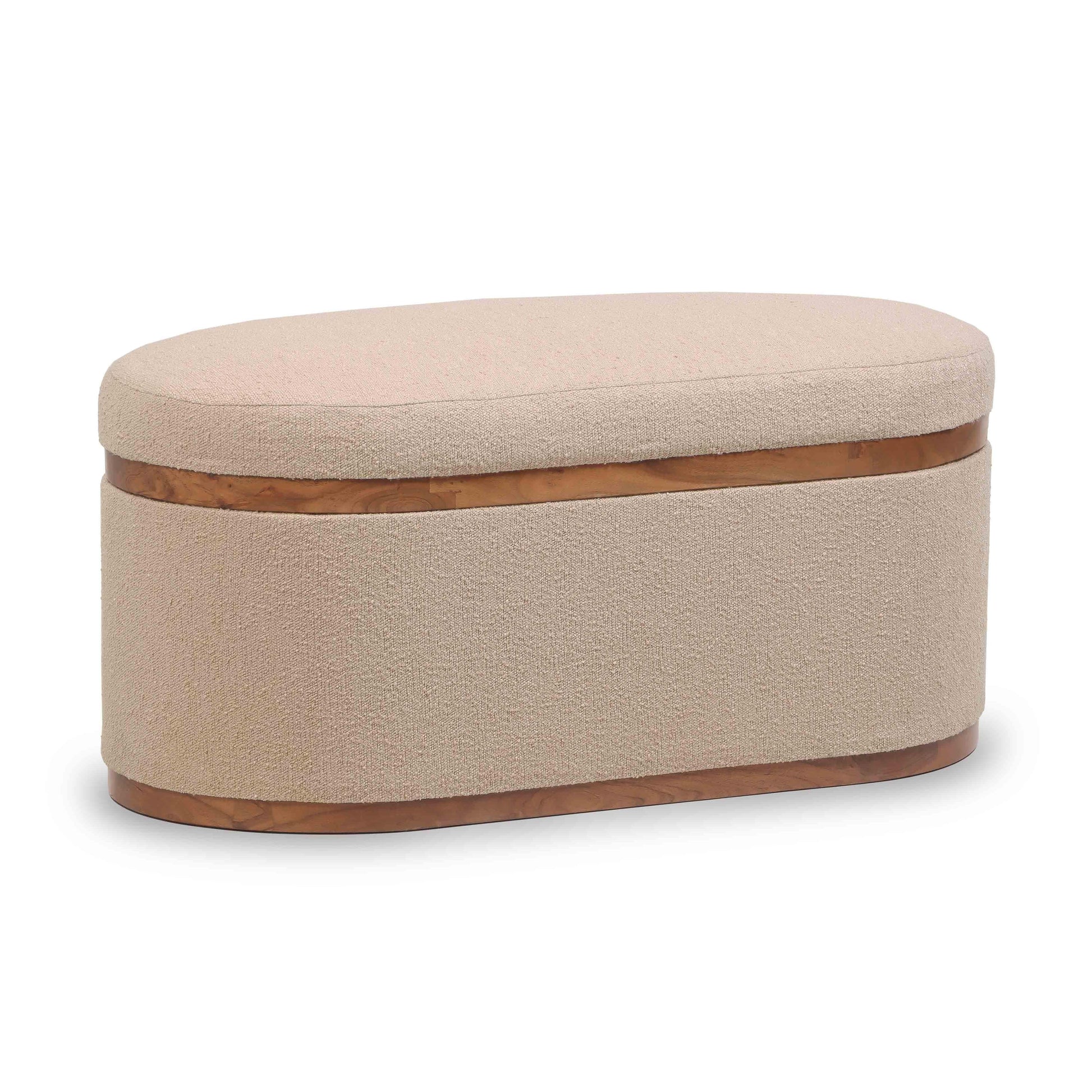 Olivier 41" Boucle Oval Storage Ottoman Ivory by Tov Furniture