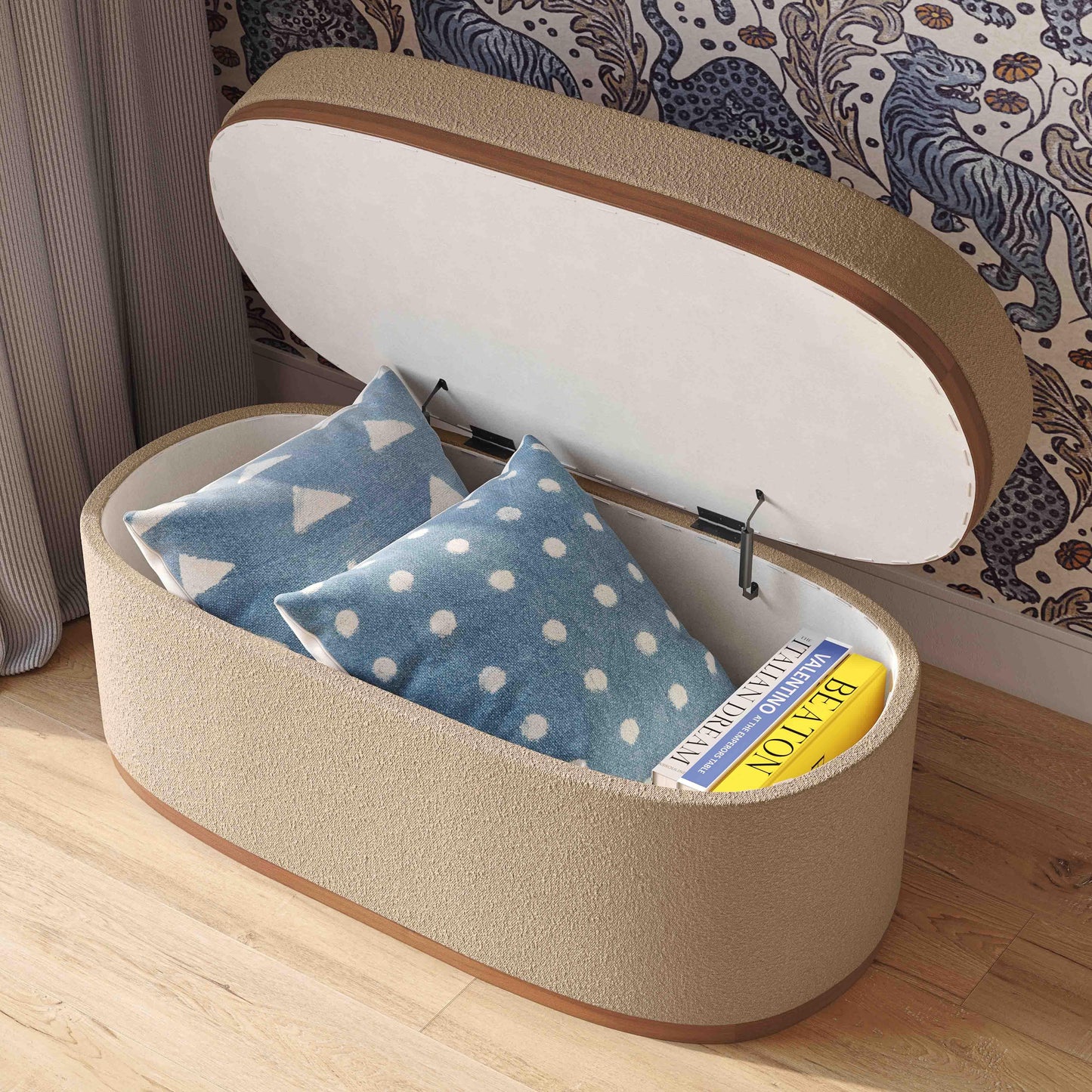 Olivier 41" Boucle Oval Storage Ottoman Ivory by Tov Furniture