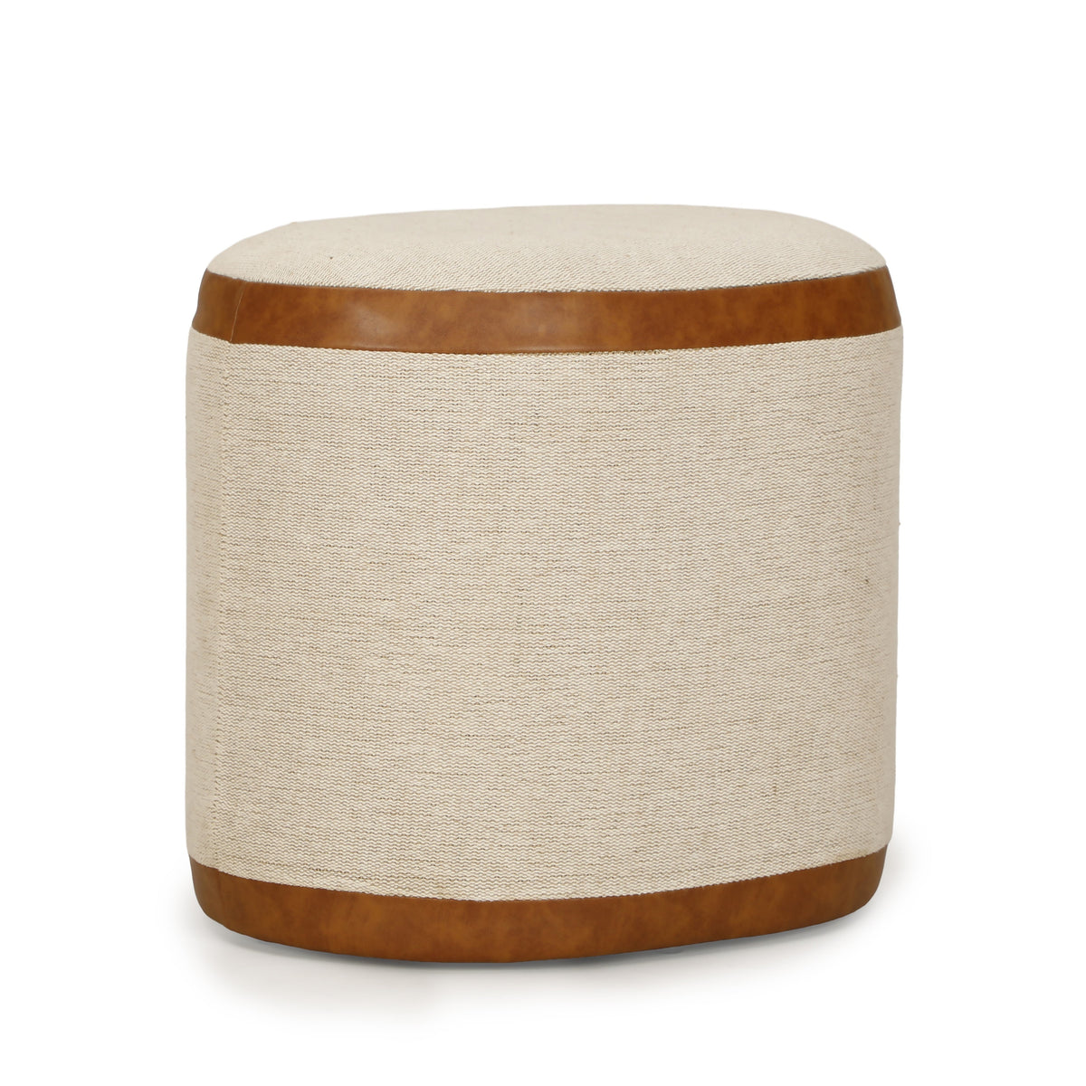 Huche Cotton Jute and Vegan Leather Oval Contract-Grade Pouf by TOV Furniture – photo 1 of 7