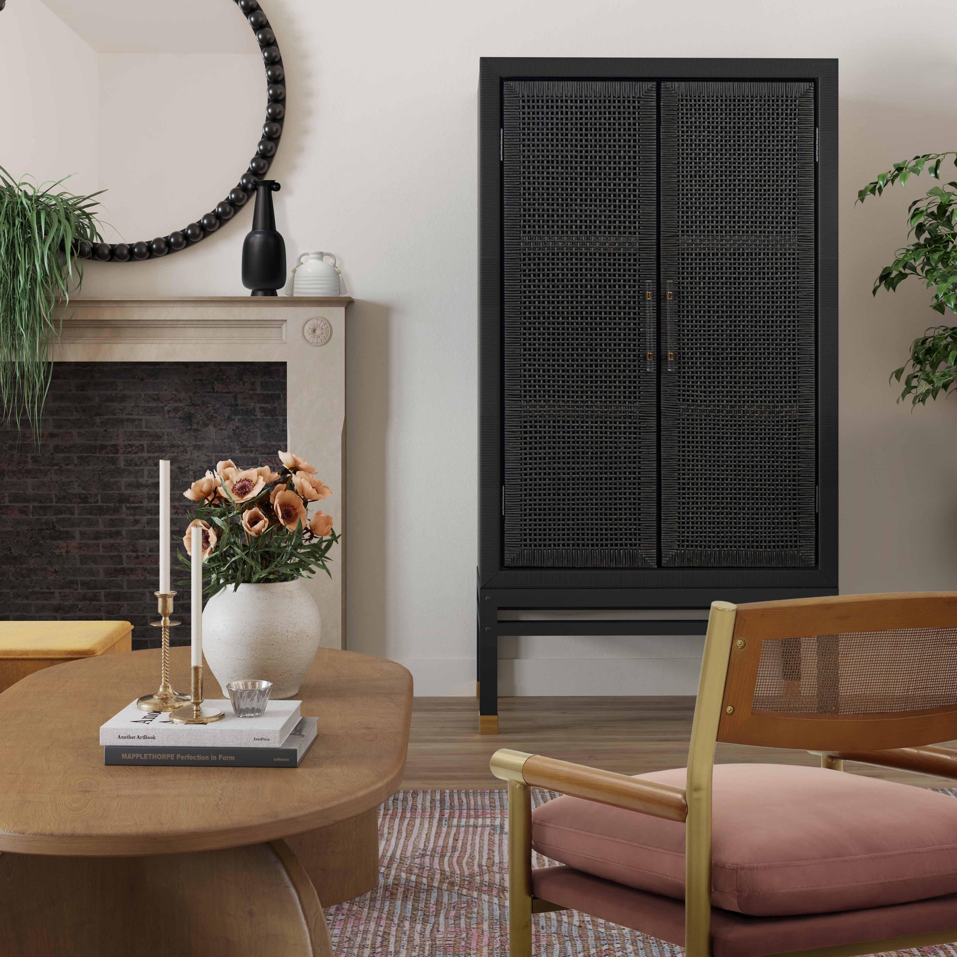 Amara Woven Rattan Cabinet Charcoal by Tov Furniture